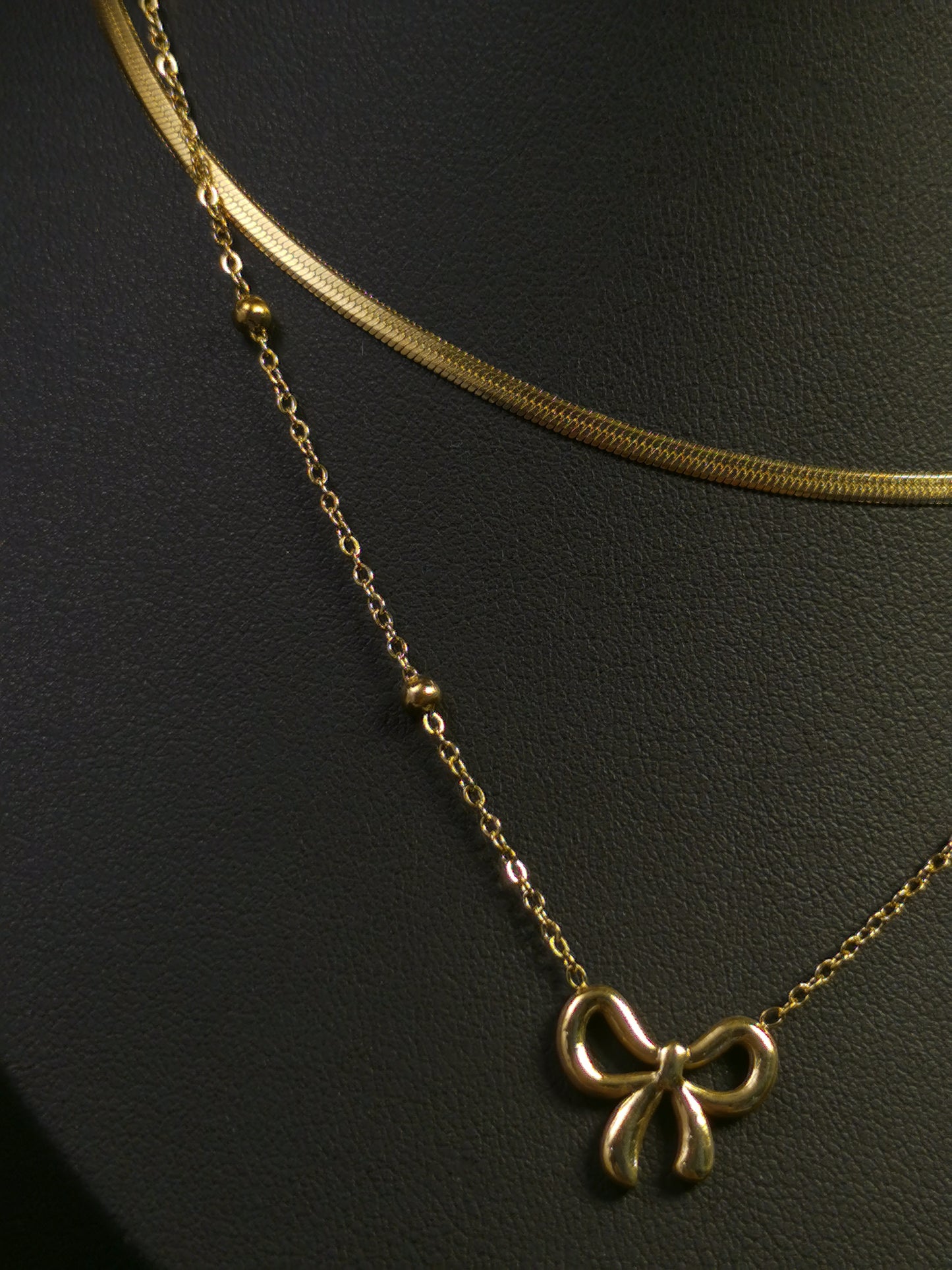 Double Layers Bow knot Necklace 18k gold-plated Titanium Steel Ball&snake chain Trendy Jewelry 2025 GMJN19