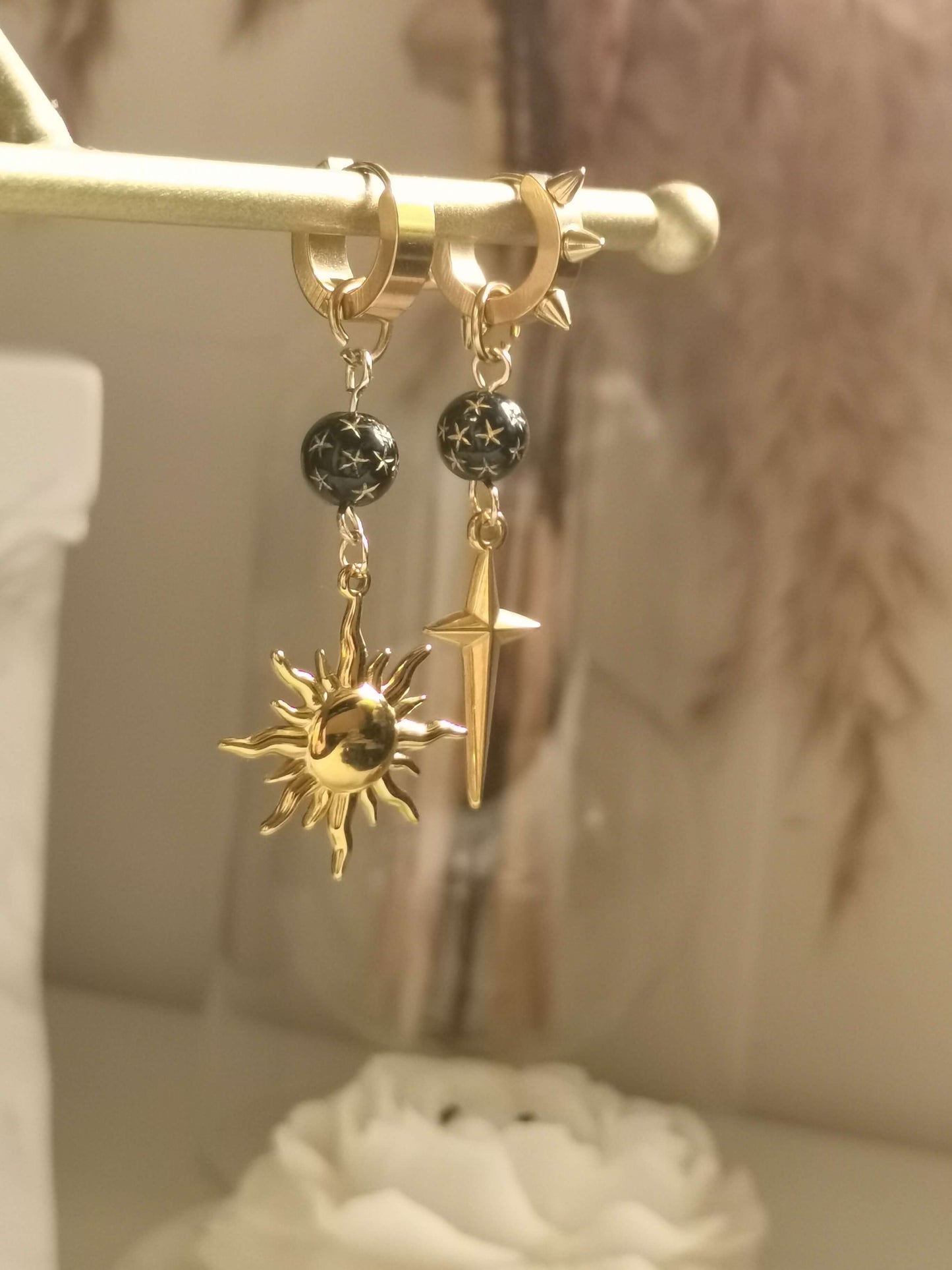 Huggies Earrings 18k gold-plated Titanium Steel Bibleinspo Cross and light GMJE56