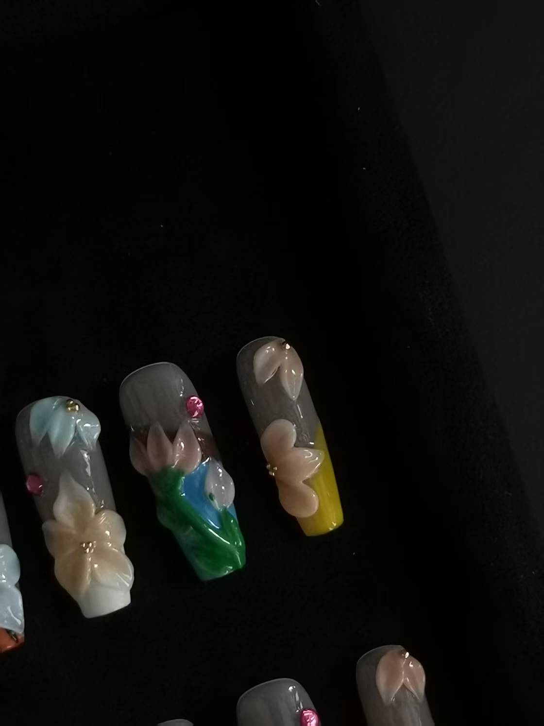 NO:1008 Acrylic 3D Flower Garden Design Press on nails square coffin stiletto reusable durable trendy 2025