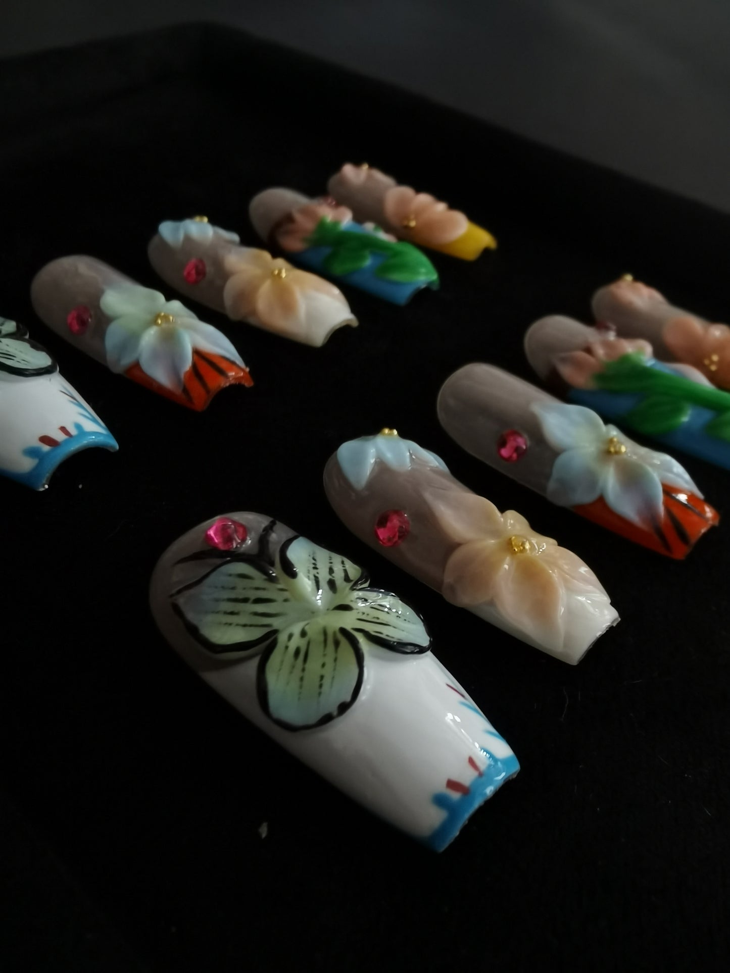 NO:1008 Acrylic 3D Flower Garden Design Press on nails square coffin stiletto reusable durable trendy 2025