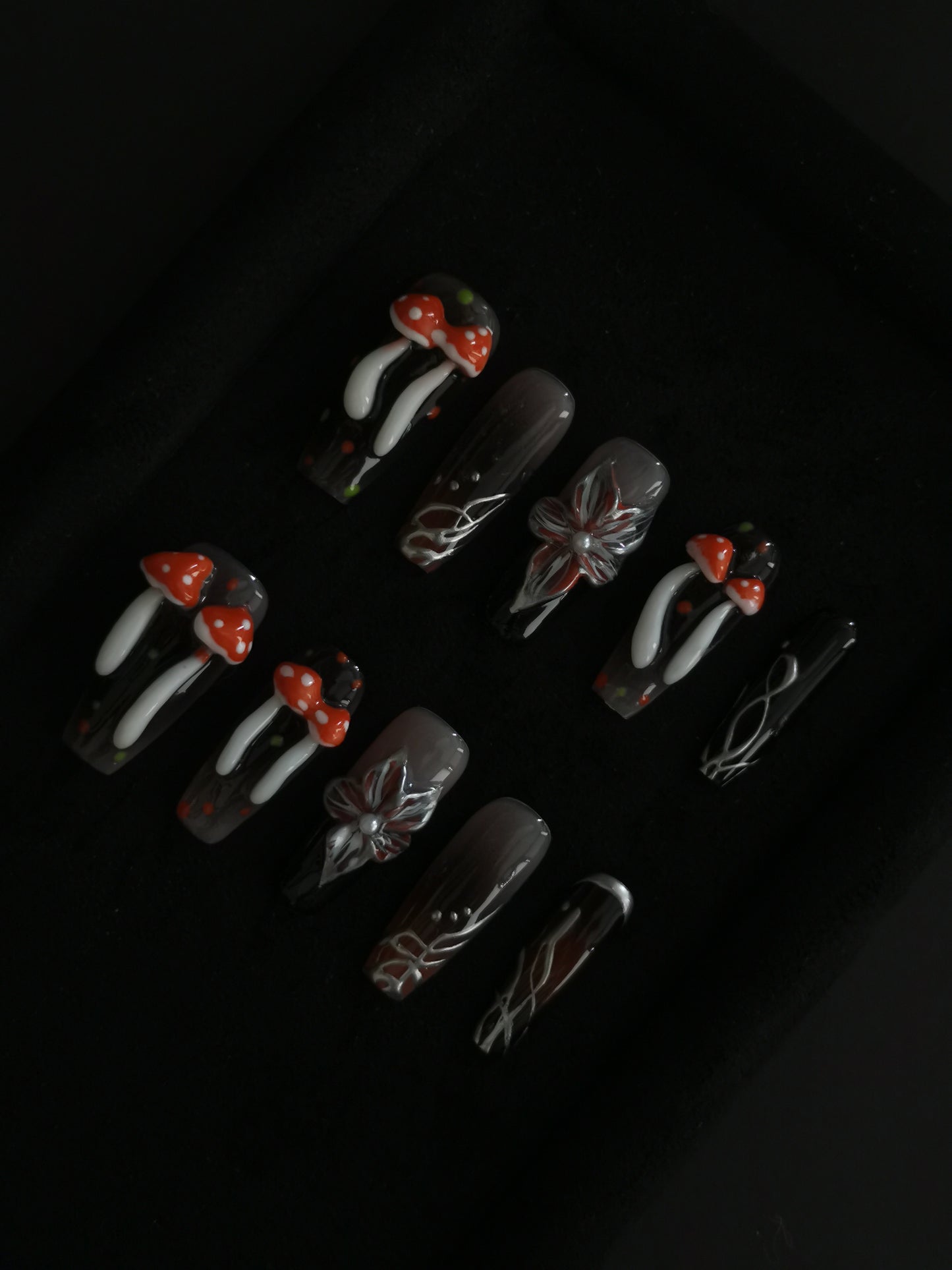 NO:1007 Acrylic 3D Flower Mushroom Design Press on nails square coffin stiletto reusable durable trendy 2025