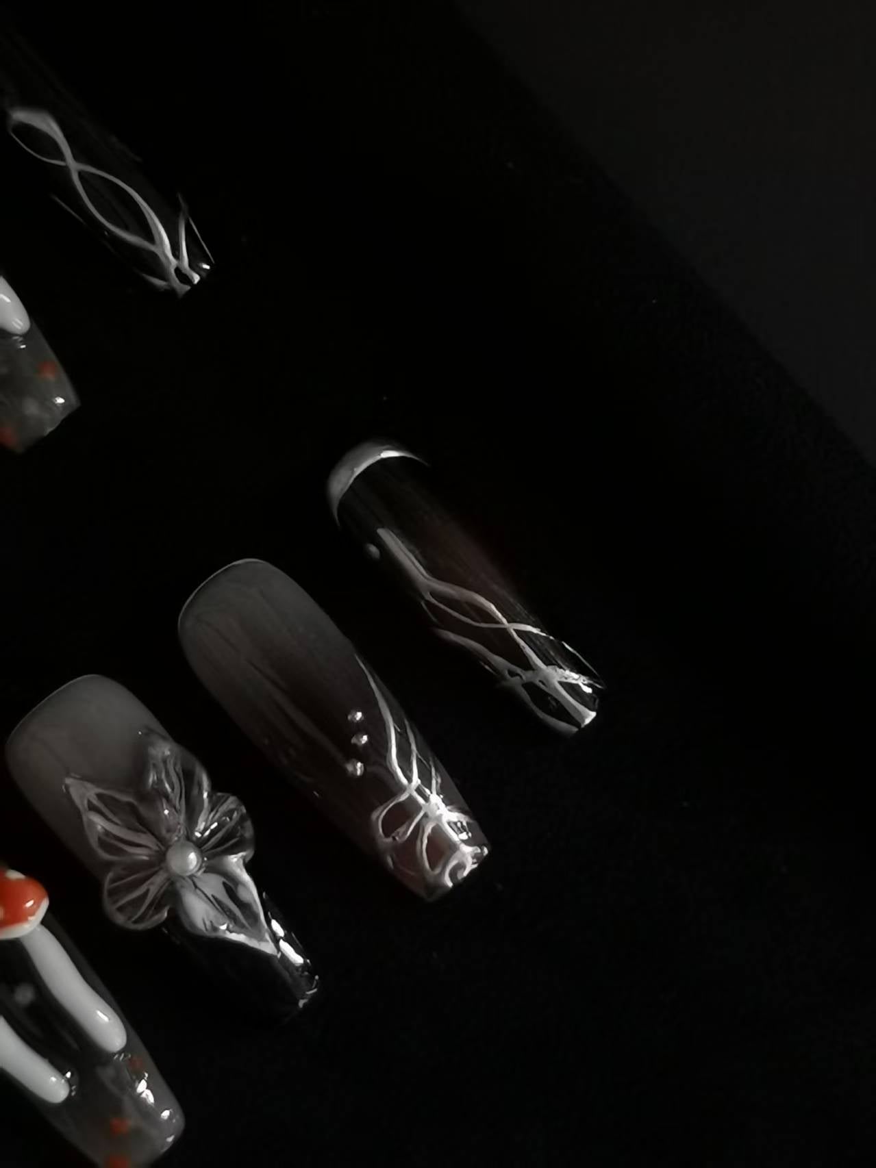 NO:1007 Acrylic 3D Flower Mushroom Design Press on nails square coffin stiletto reusable durable trendy 2025