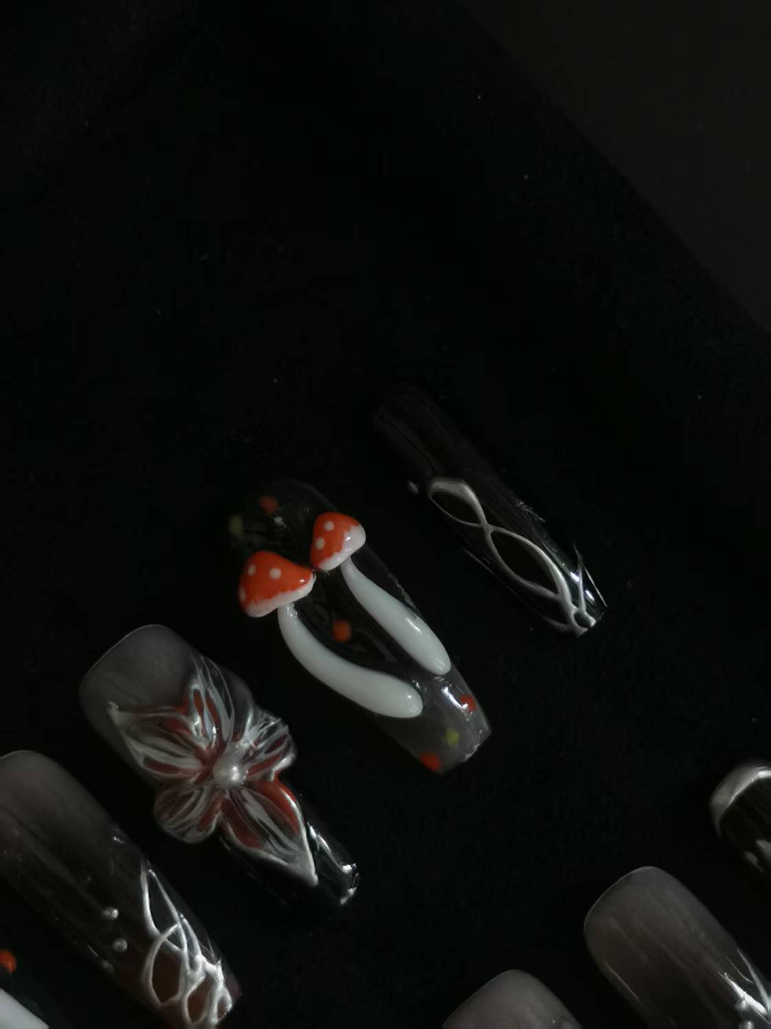 NO:1007 Acrylic 3D Flower Mushroom Design Press on nails square coffin stiletto reusable durable trendy 2025