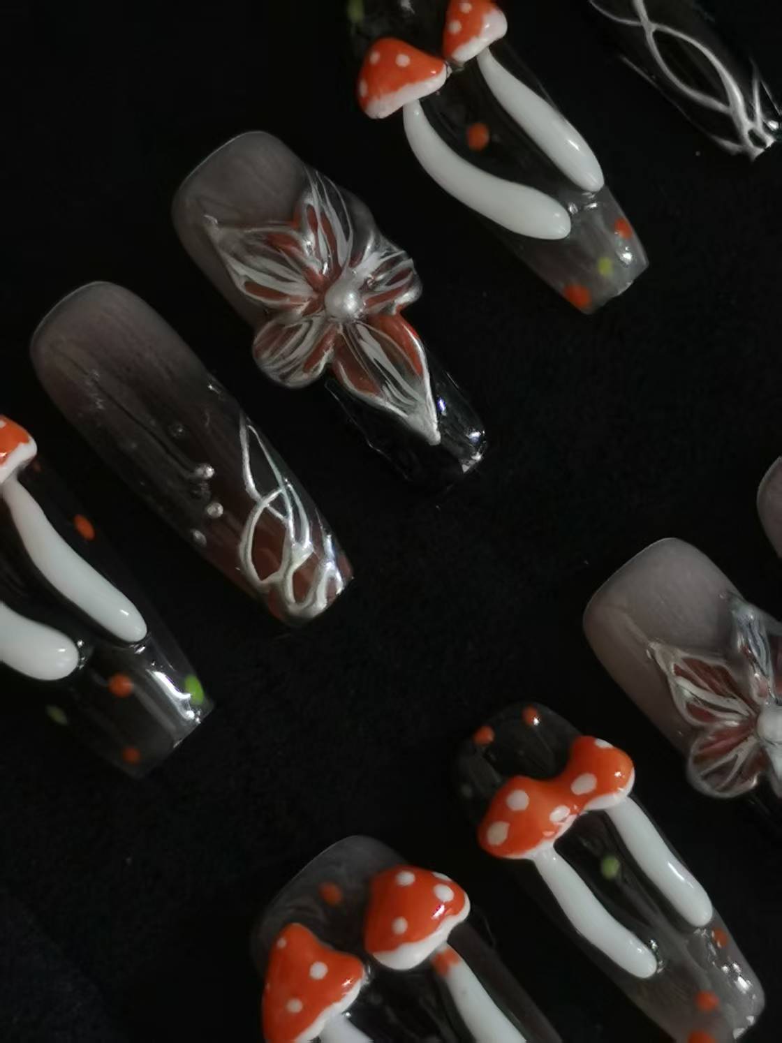 NO:1007 Acrylic 3D Flower Mushroom Design Press on nails square coffin stiletto reusable durable trendy 2025