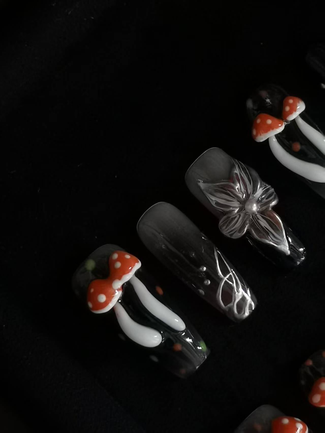 NO:1007 Acrylic 3D Flower Mushroom Design Press on nails square coffin stiletto reusable durable trendy 2025