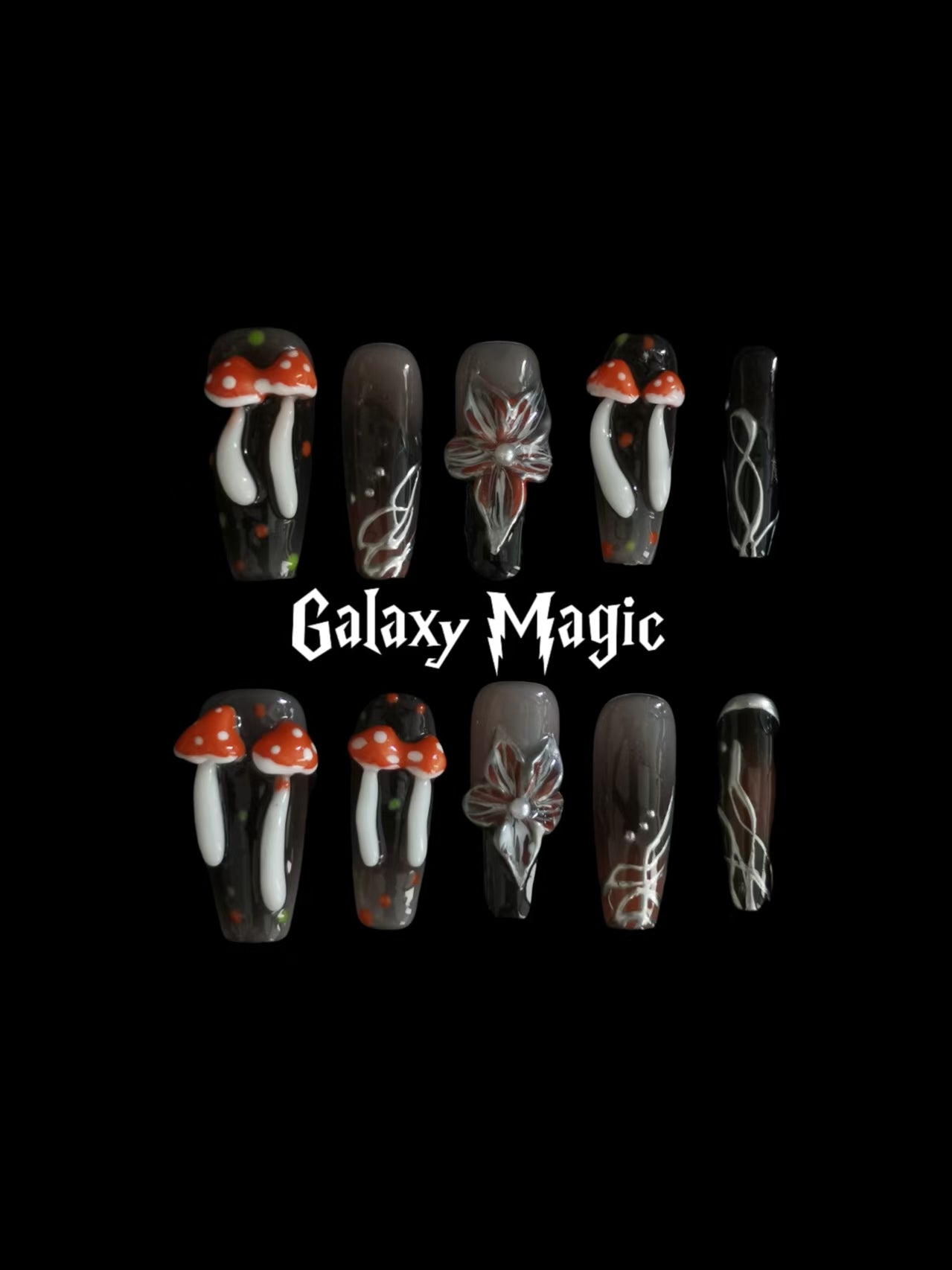 NO:1007 Acrylic 3D Flower Mushroom Design Press on nails square coffin stiletto reusable durable trendy 2025