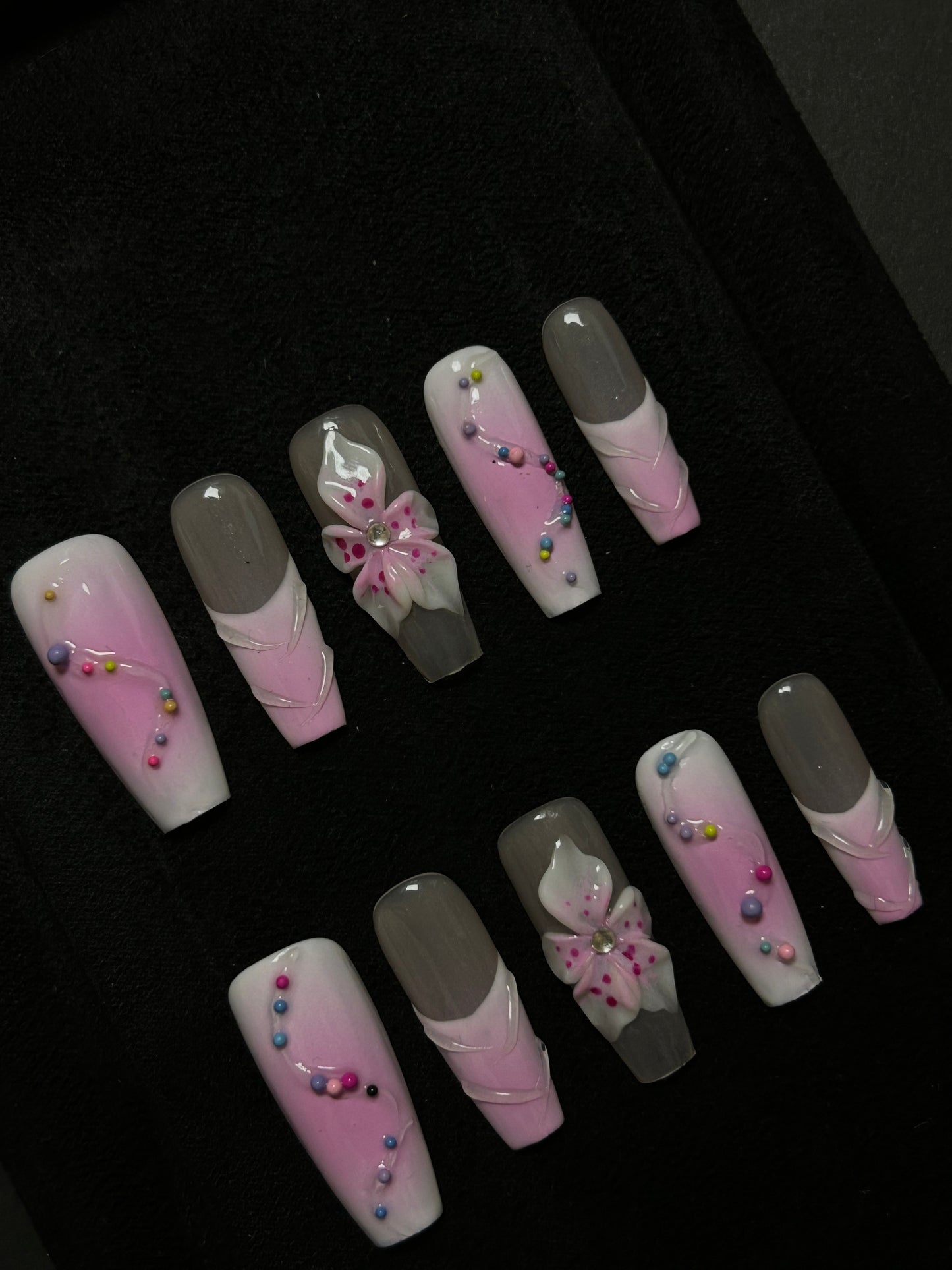 NO:1010 Acrylic 3D Flower Design Multiple Dots Press on nails square coffin stiletto reusable durable trendy 2025