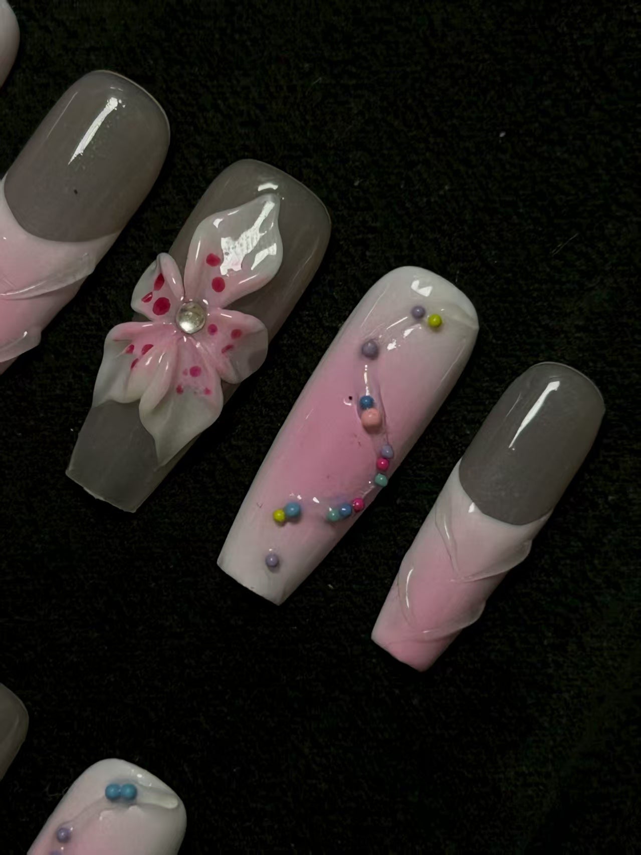 NO:1010 Acrylic 3D Flower Design Multiple Dots Press on nails square coffin stiletto reusable durable trendy 2025