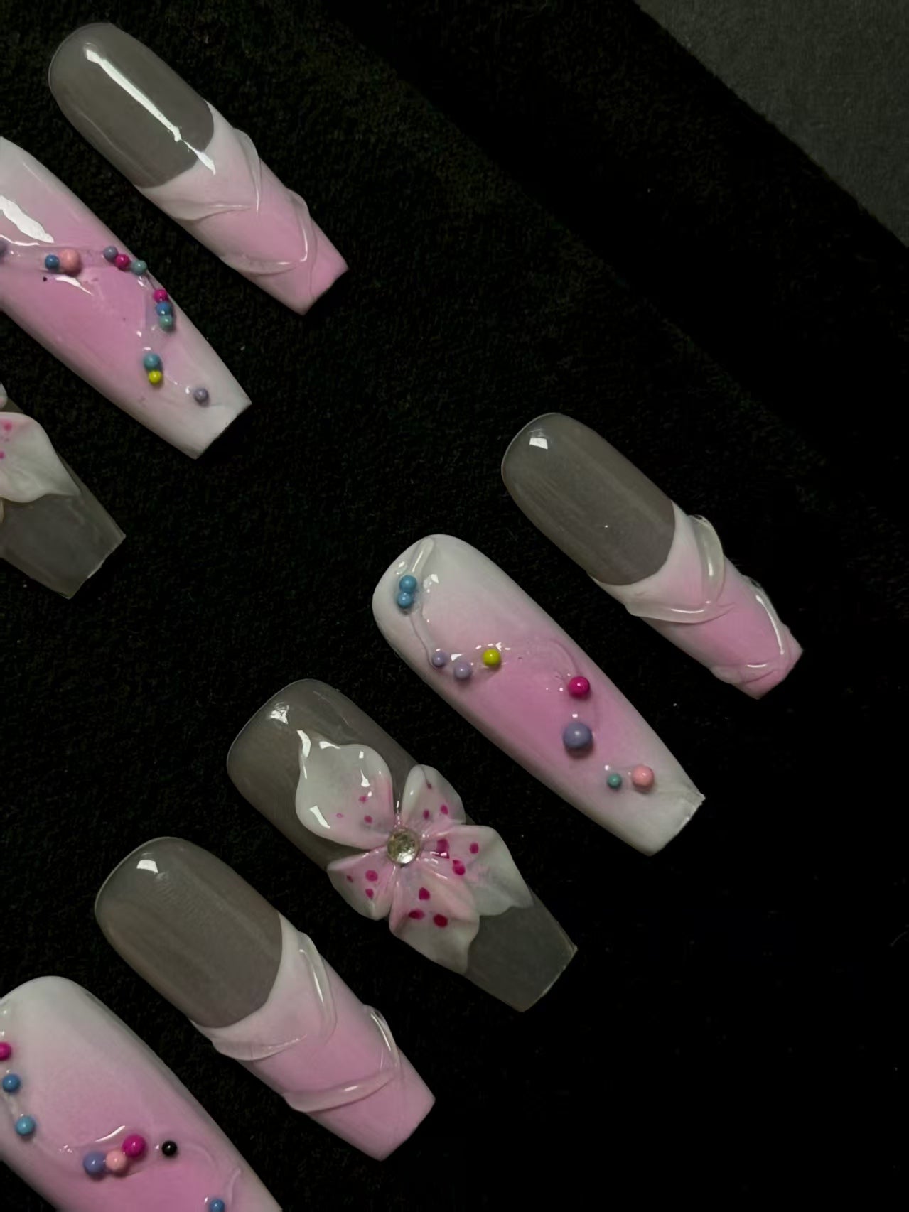 NO:1010 Acrylic 3D Flower Design Multiple Dots Press on nails square coffin stiletto reusable durable trendy 2025