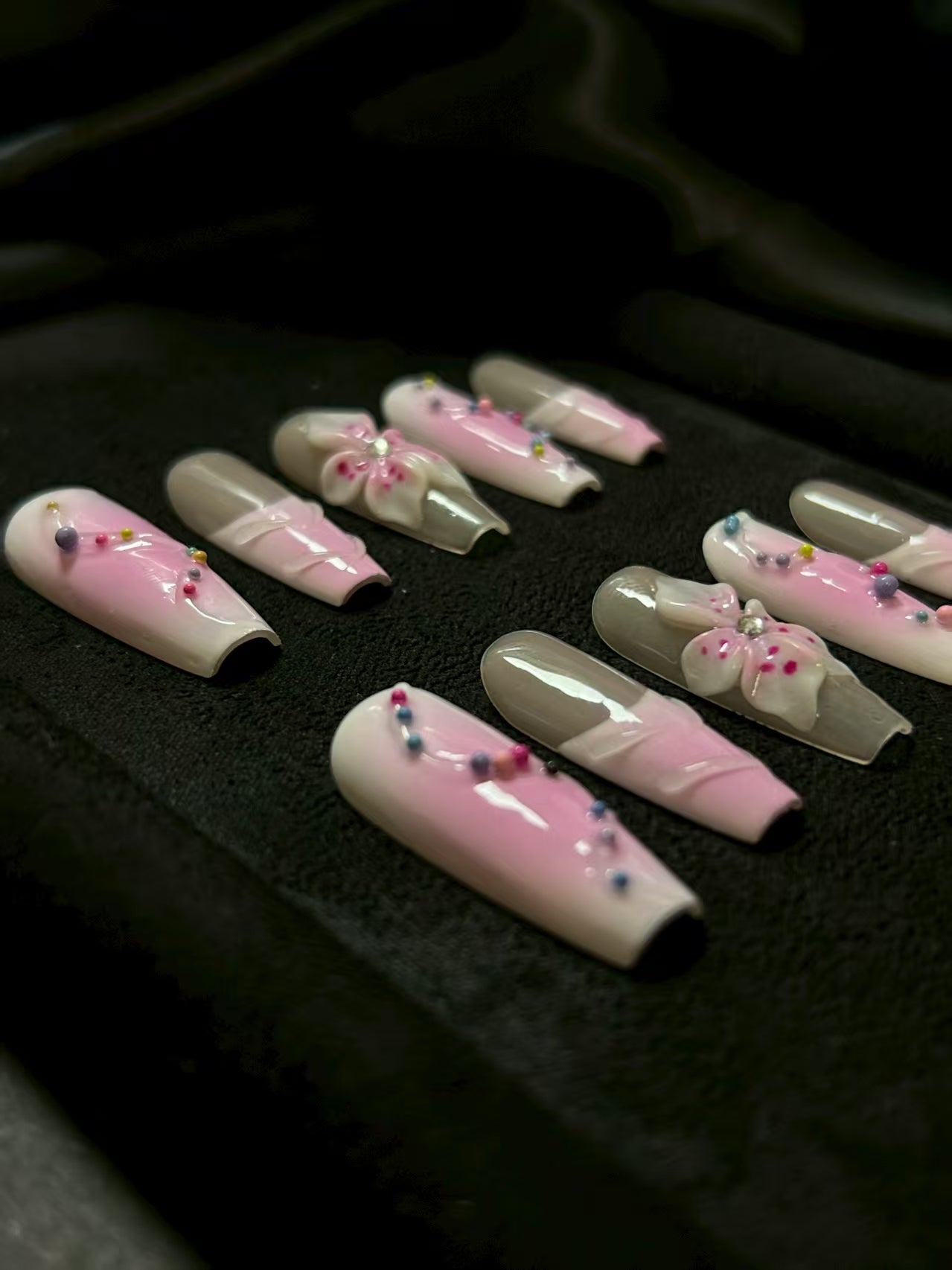NO:1010 Acrylic 3D Flower Design Multiple Dots Press on nails square coffin stiletto reusable durable trendy 2025