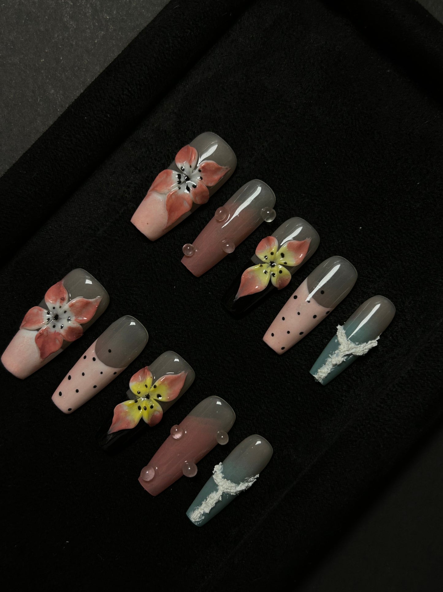 NO:1026 Acrylic 3D Flower Garden Design Press on nails square coffin stiletto reusable durable trendy 2025