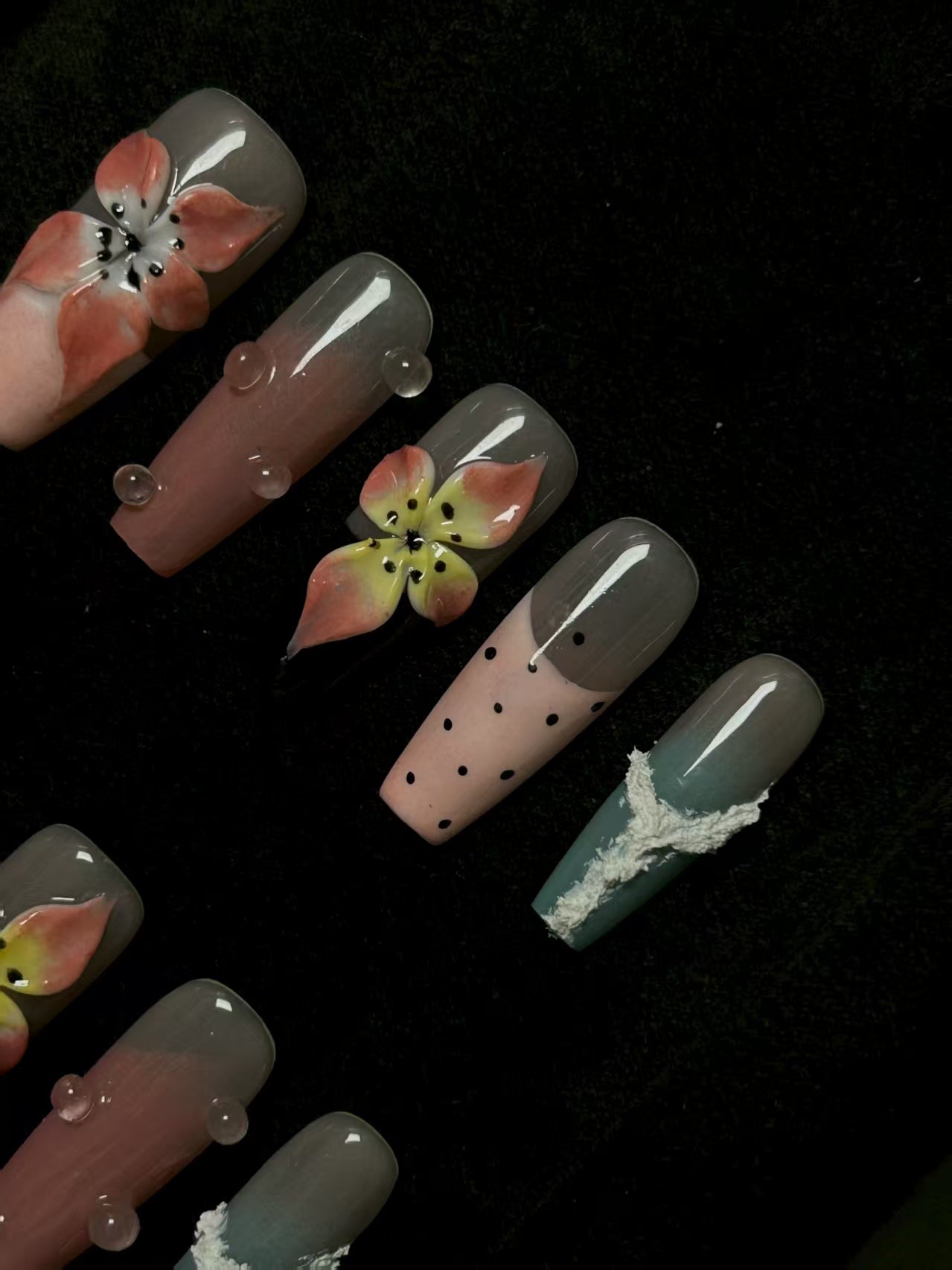NO:1026 Acrylic 3D Flower Garden Design Press on nails square coffin stiletto reusable durable trendy 2025