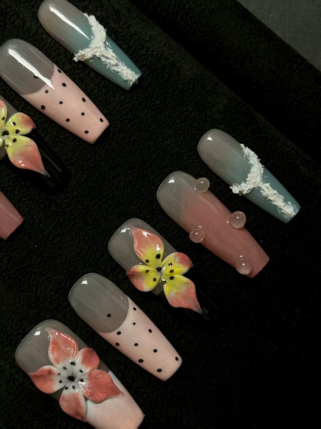 NO:1026 Acrylic 3D Flower Garden Design Press on nails square coffin stiletto reusable durable trendy 2025