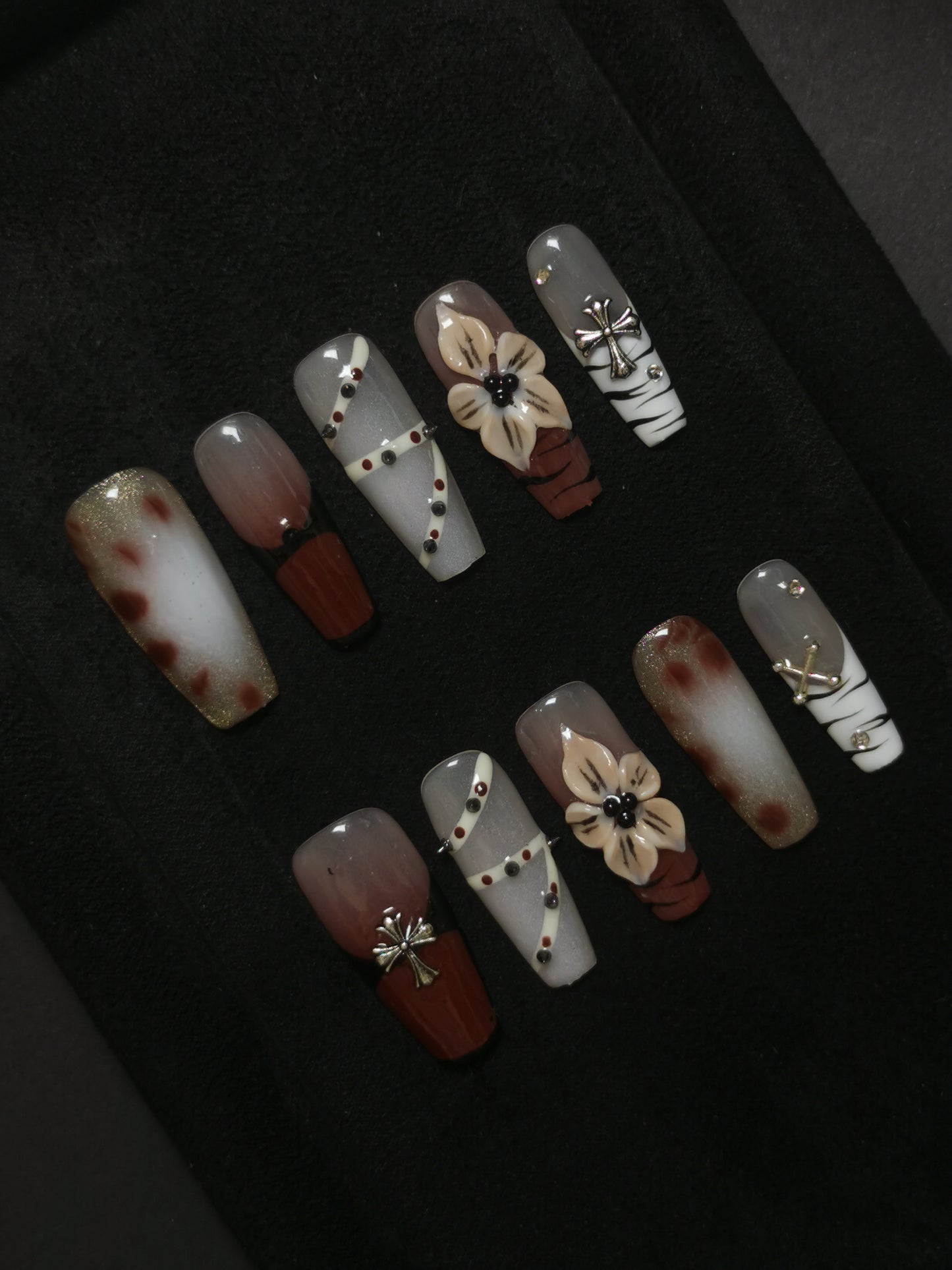 Handmade Acrylic 3D Flower Belt Design Autumn Fall Press on nails square coffin stiletto NO:1015