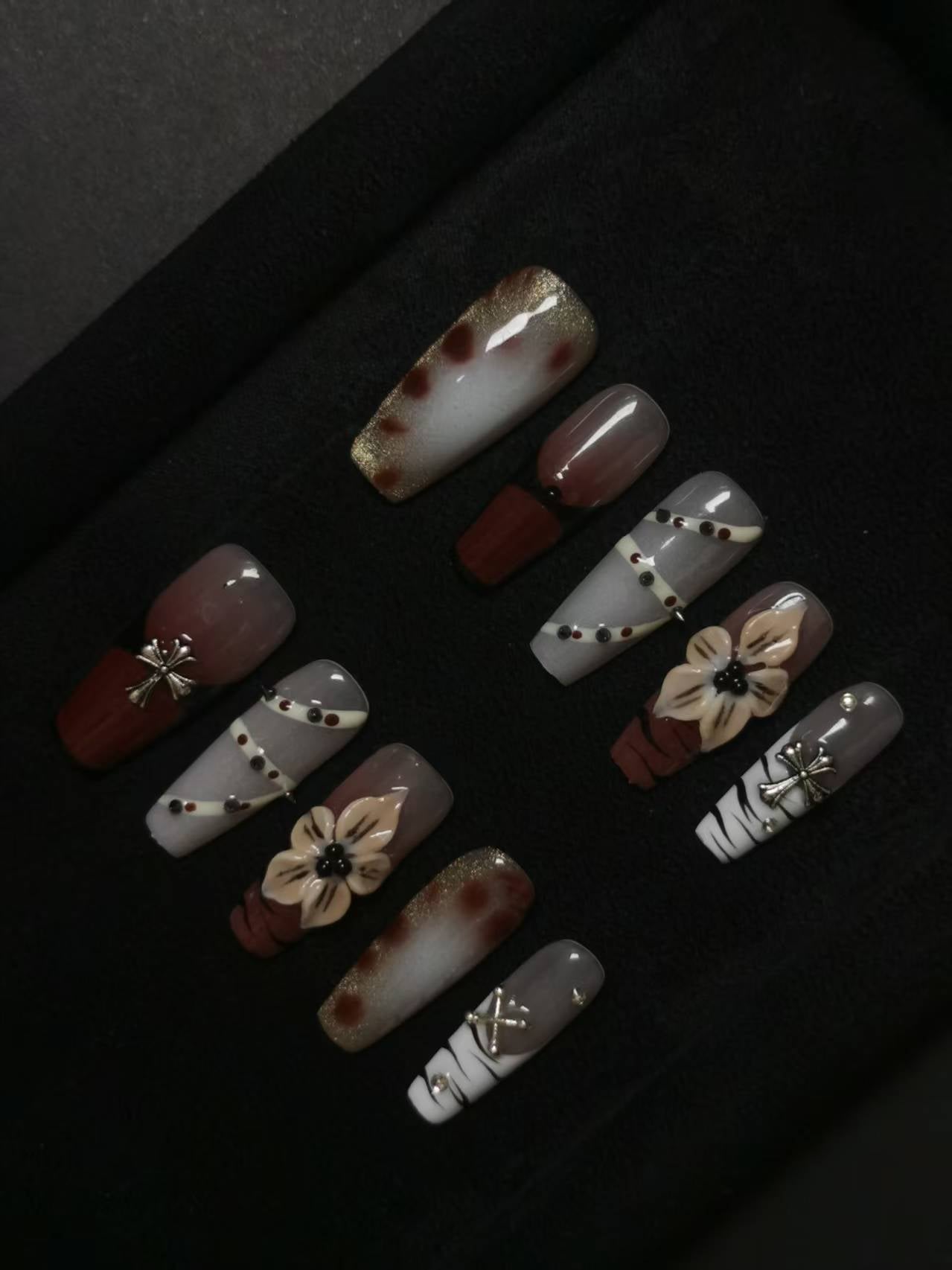Handmade Acrylic 3D Flower Belt Design Autumn Fall Press on nails square coffin stiletto NO:1015