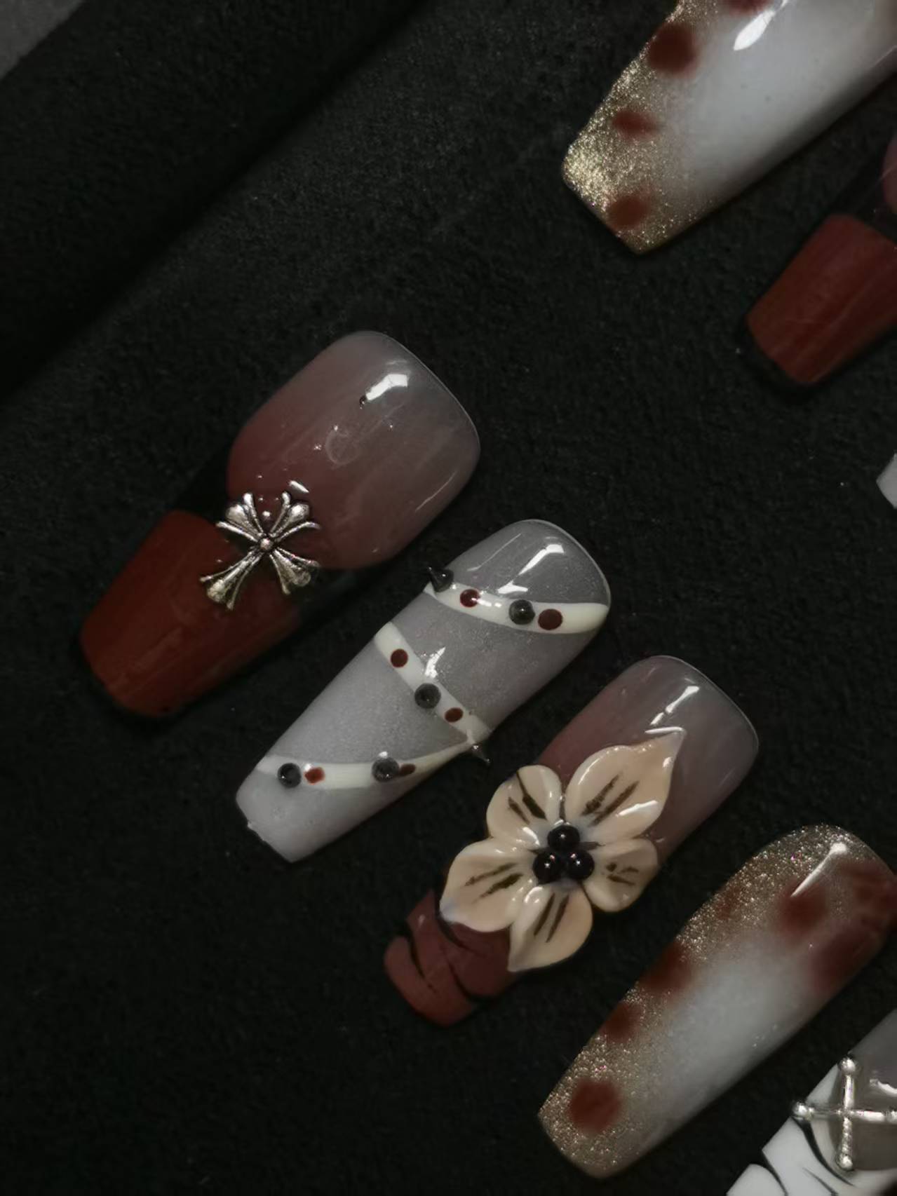 Handmade Acrylic 3D Flower Belt Design Autumn Fall Press on nails square coffin stiletto NO:1015