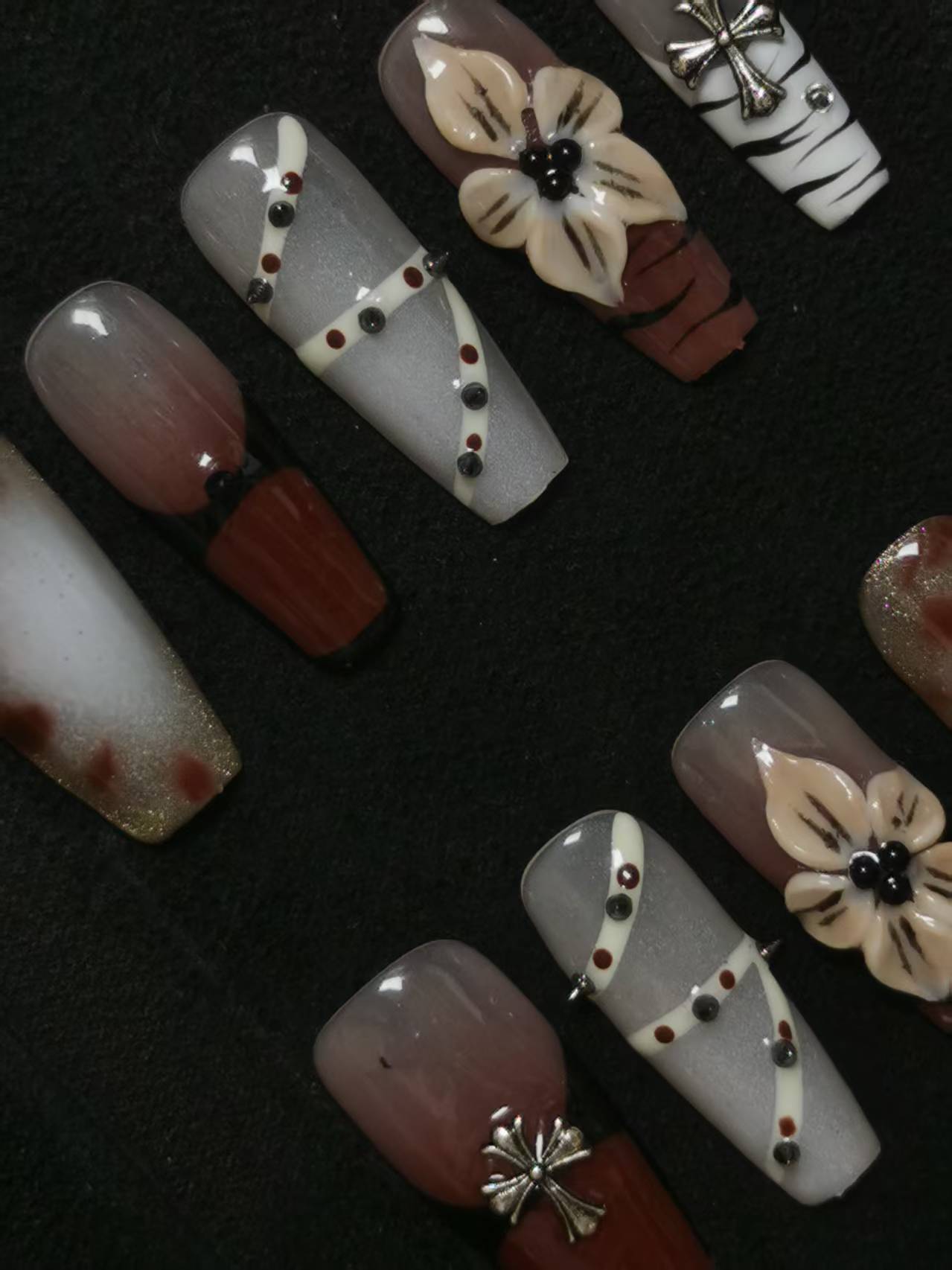 Handmade Acrylic 3D Flower Belt Design Autumn Fall Press on nails square coffin stiletto NO:1015