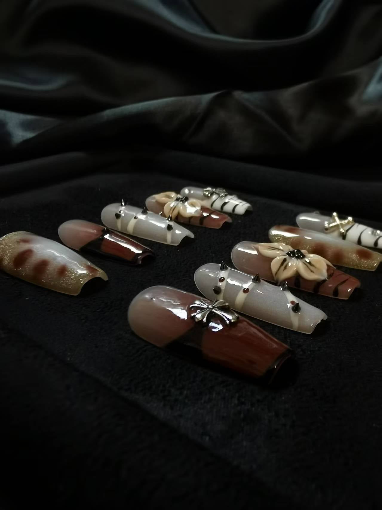 Handmade Acrylic 3D Flower Belt Design Autumn Fall Press on nails square coffin stiletto NO:1015