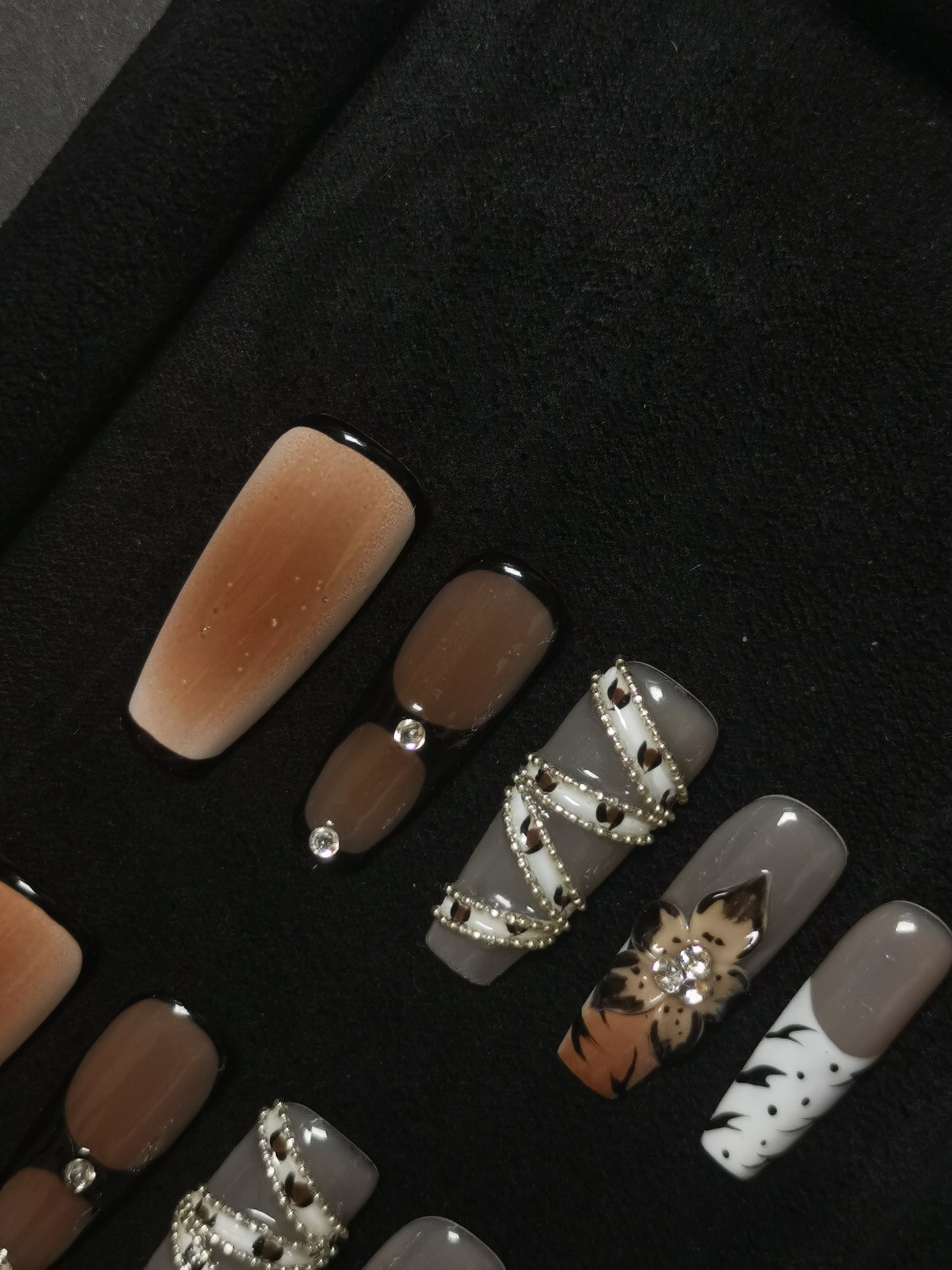 NO:1011 Acrylic 3D Flower Belt Design Autumn Fall Press on nails square coffin stiletto reusable durable trendy 2025