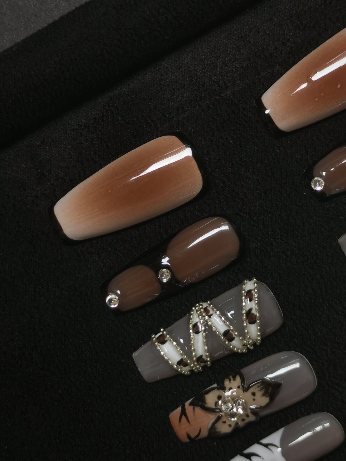 NO:1011 Acrylic 3D Flower Belt Design Autumn Fall Press on nails square coffin stiletto reusable durable trendy 2025