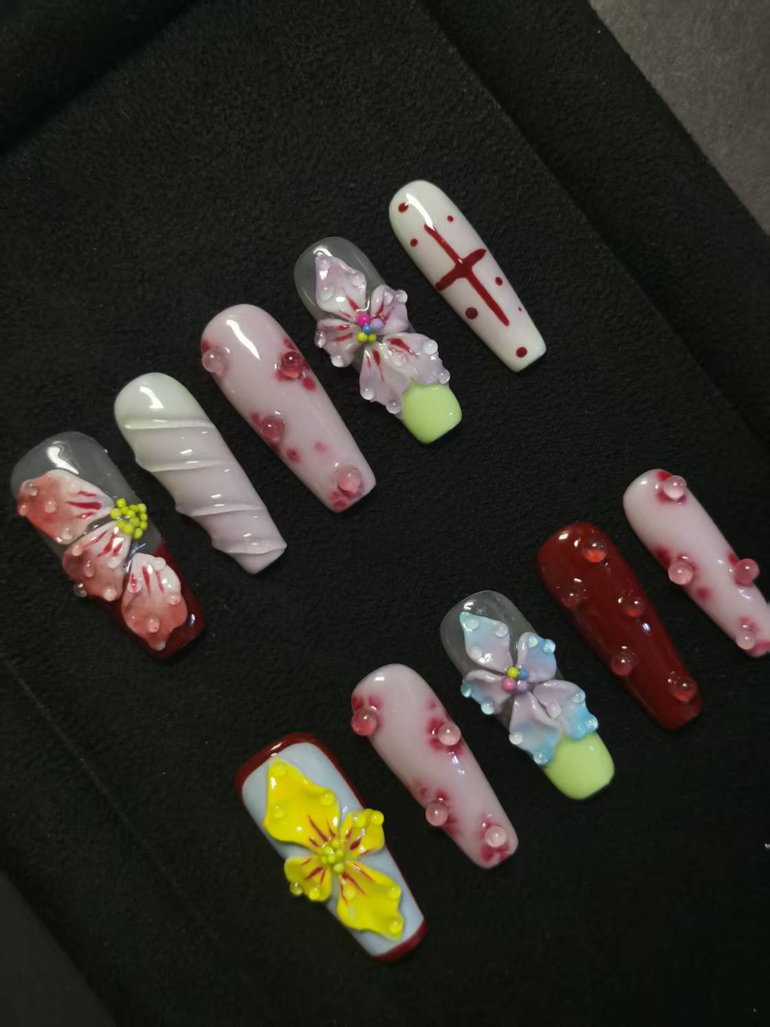 NO:1037 Acrylic 3D Flower Garden Design Press on nails square coffin stiletto reusable durable trendy 2025