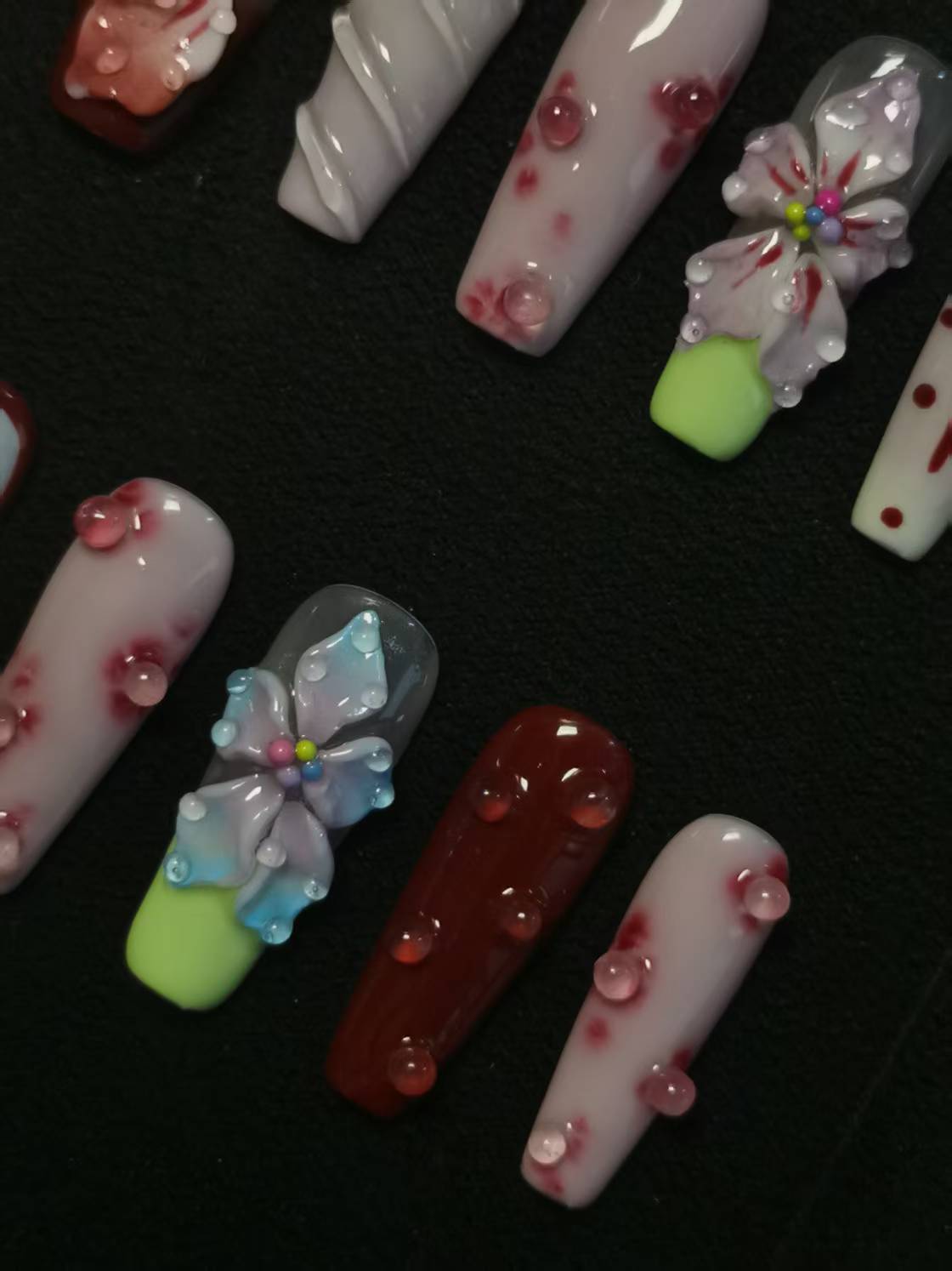NO:1037 Acrylic 3D Flower Garden Design Press on nails square coffin stiletto reusable durable trendy 2025