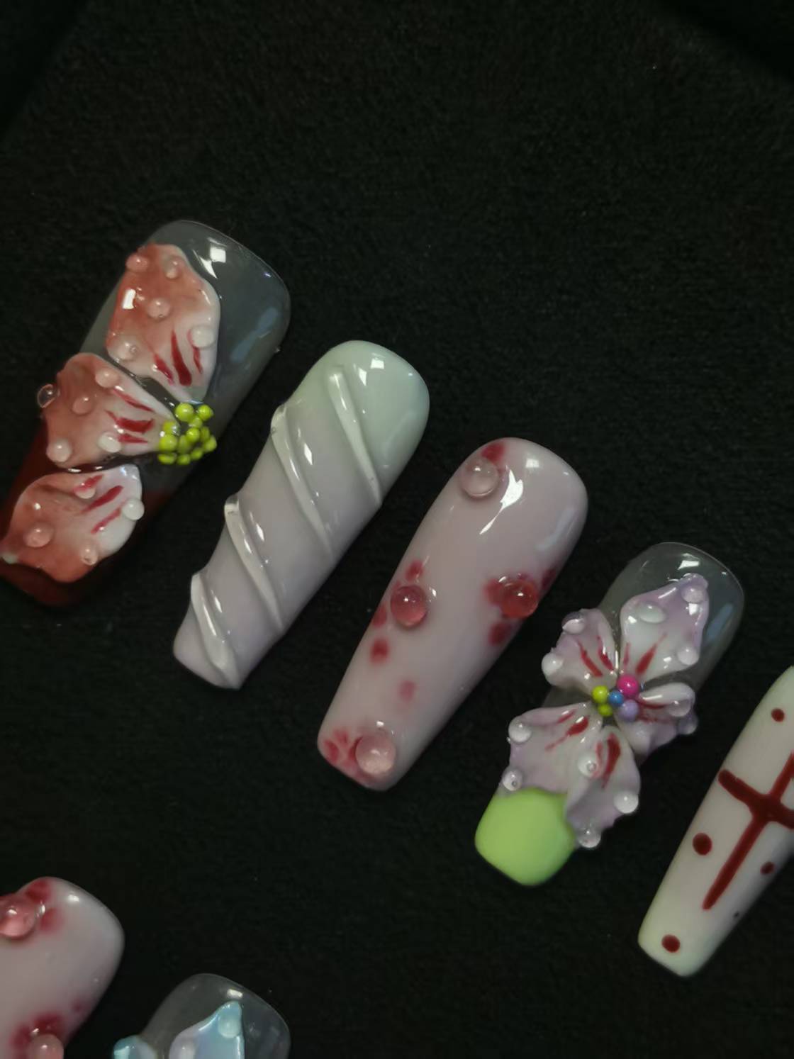 NO:1037 Acrylic 3D Flower Garden Design Press on nails square coffin stiletto reusable durable trendy 2025