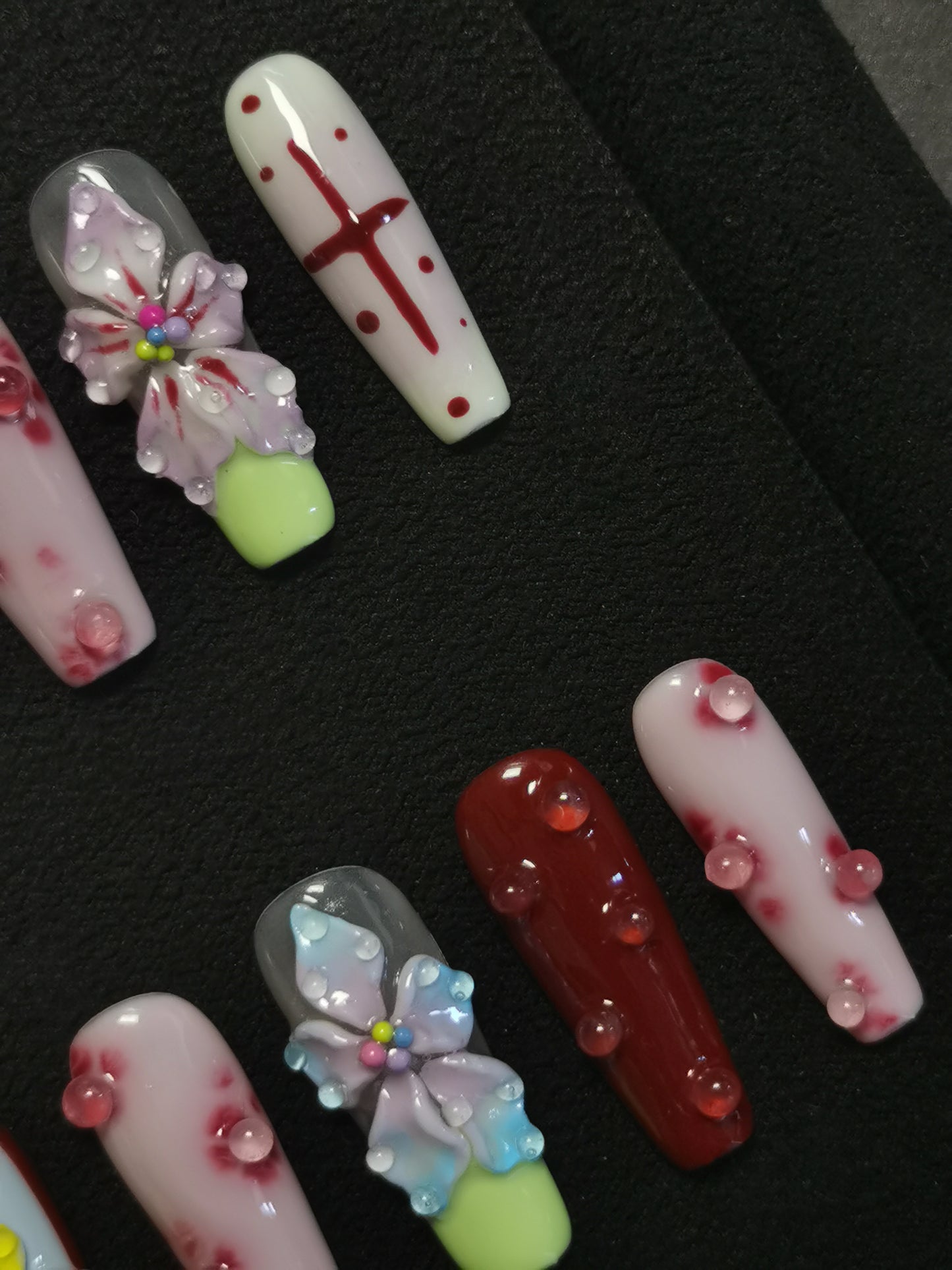 NO:1037 Acrylic 3D Flower Garden Design Press on nails square coffin stiletto reusable durable trendy 2025
