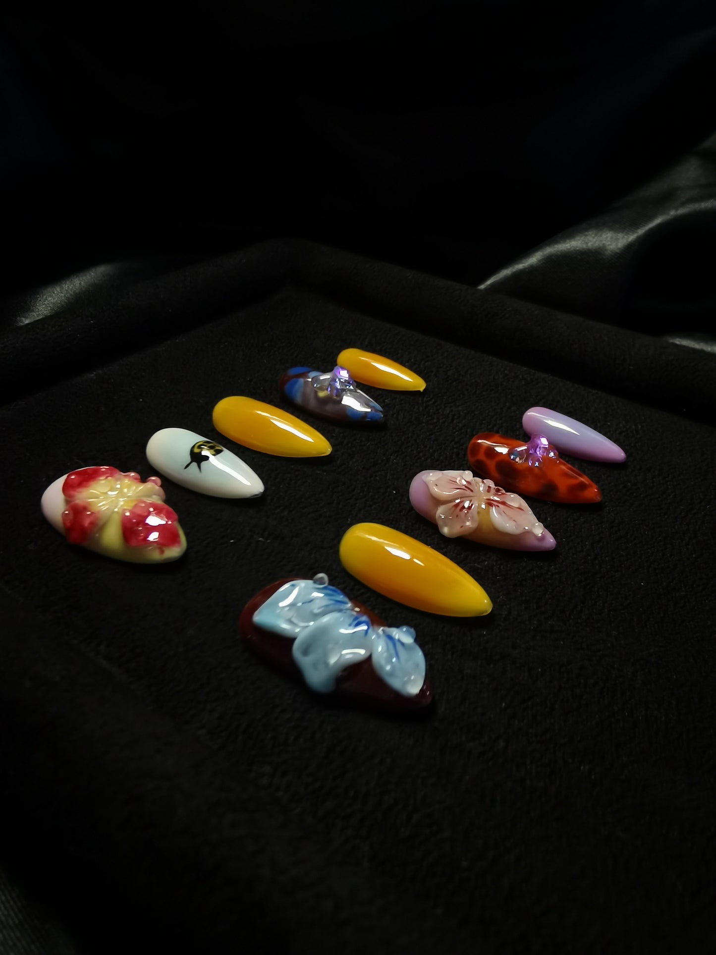 NO:1040 Acrylic 3D Flower Garden Design Press on nails Almond reusable durable trendy 2025