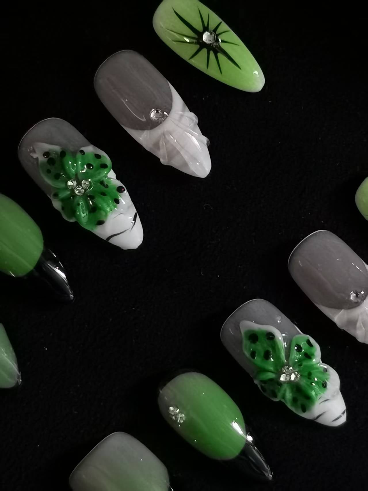 NO:1045 Acrylic 3D Flower Press on nails almond reusable durable trendy 2025