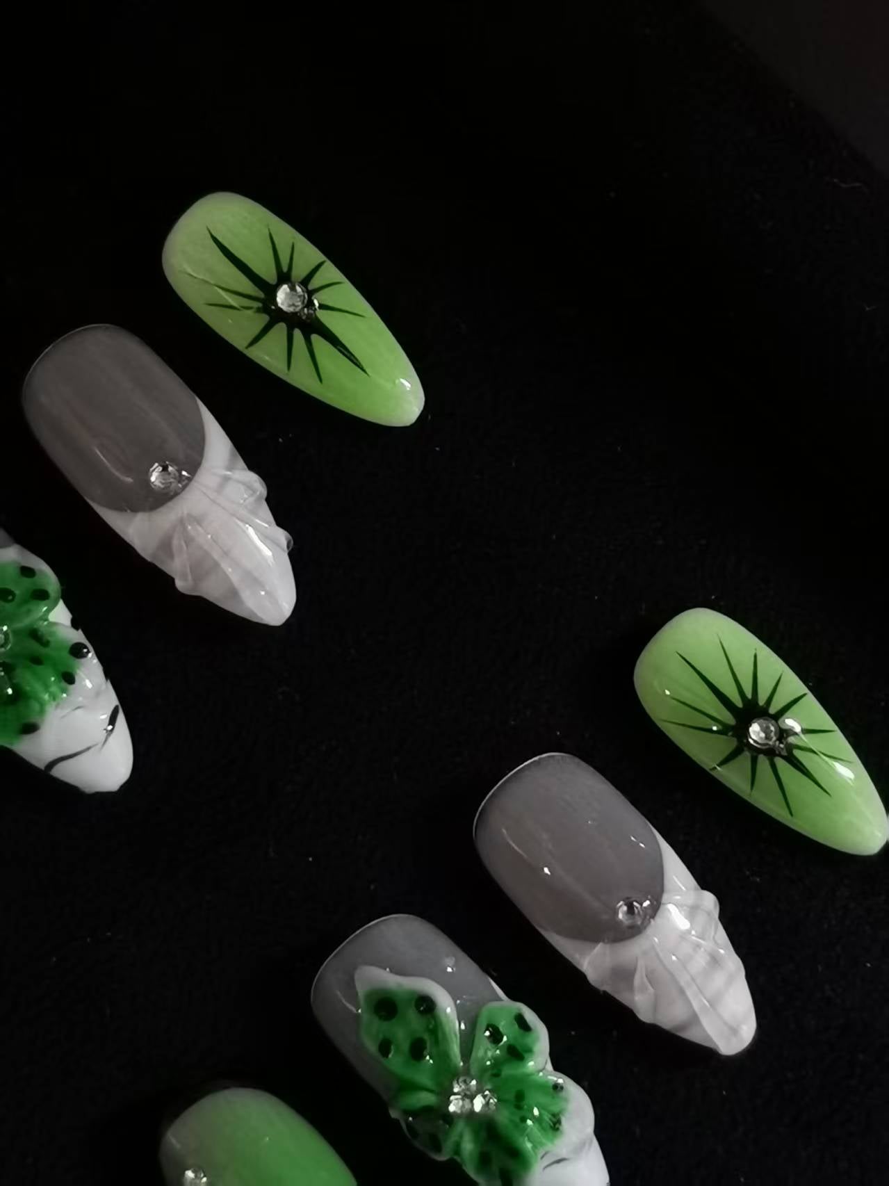 NO:1045 Acrylic 3D Flower Press on nails almond reusable durable trendy 2025