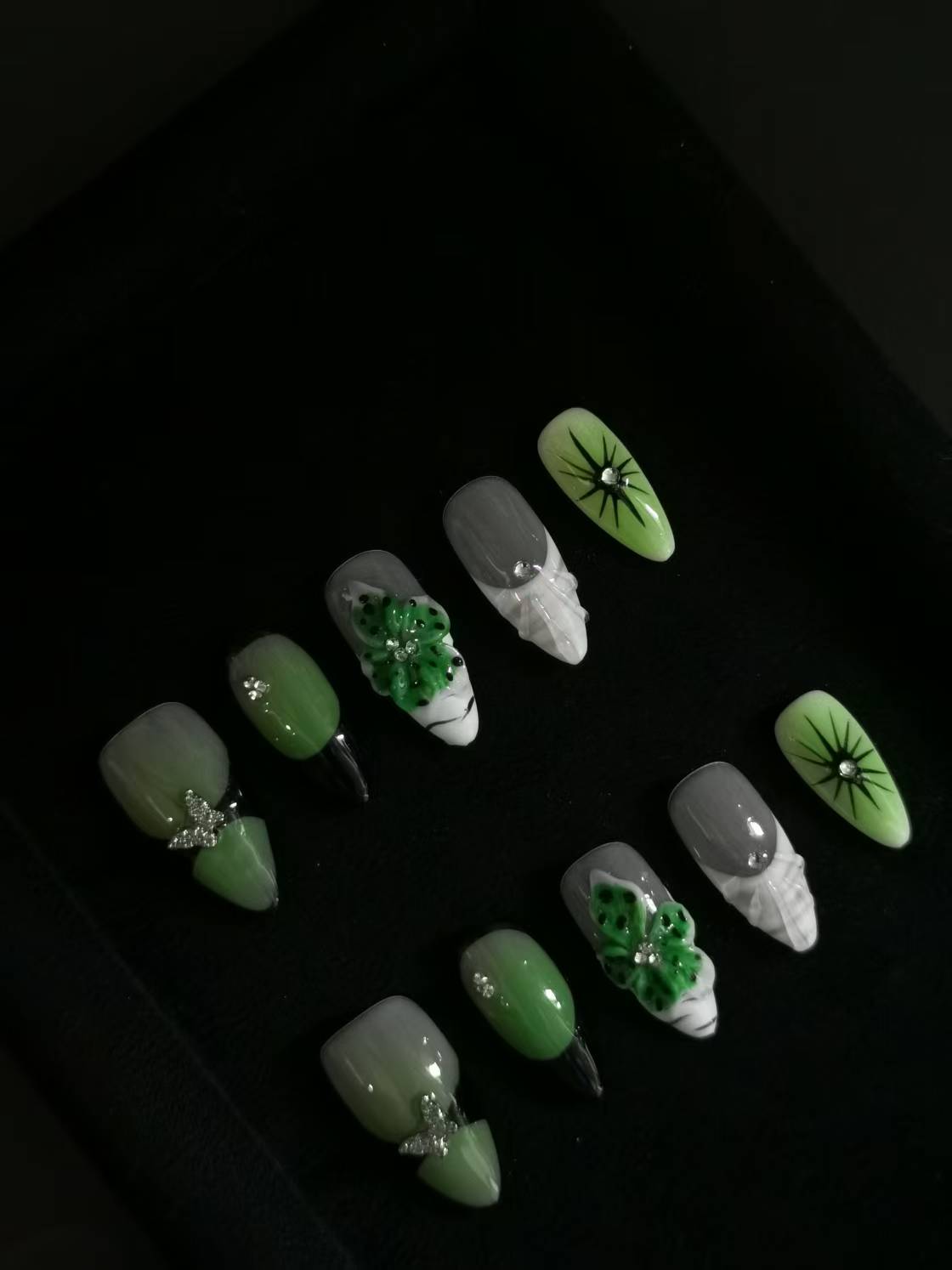 NO:1045 Acrylic 3D Flower Press on nails almond reusable durable trendy 2025