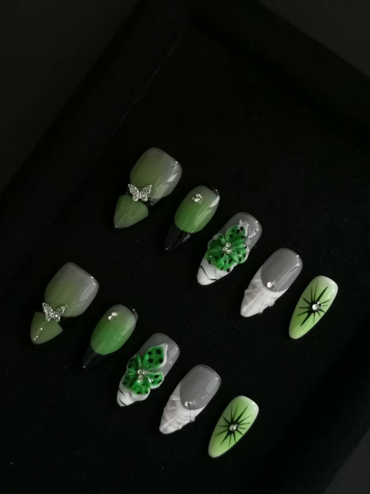 NO:1045 Acrylic 3D Flower Press on nails almond reusable durable trendy 2025