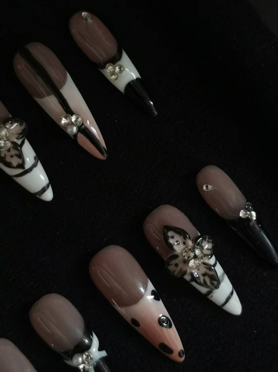 NO:1044 Acrylic 3D Flower Press on nails short square stilleto coffin reusable durable trendy 2025