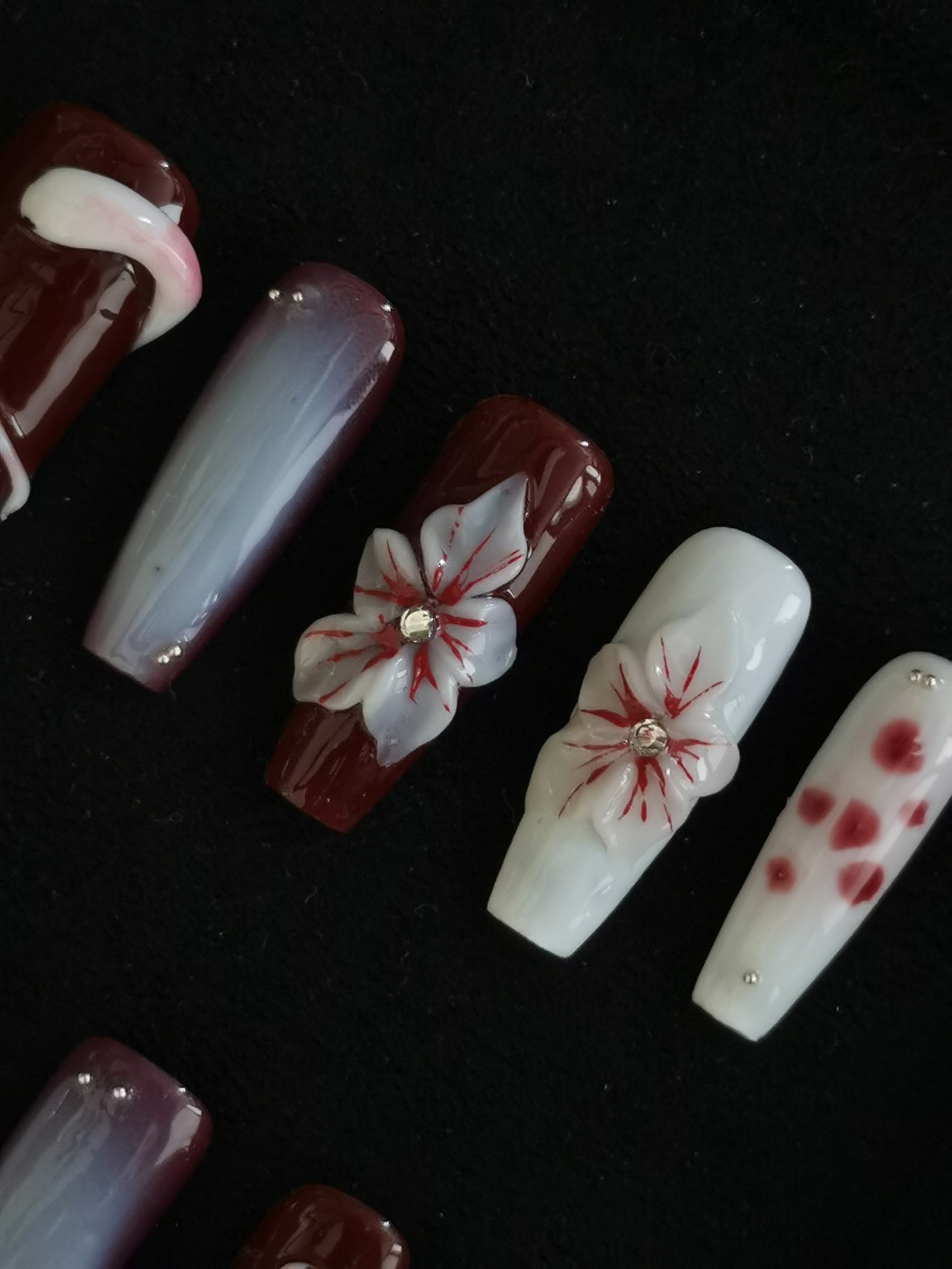 NO:1038 Acrylic 3D Flower Snake design Press on nails coffin square stiletto reusable durable trendy 2025