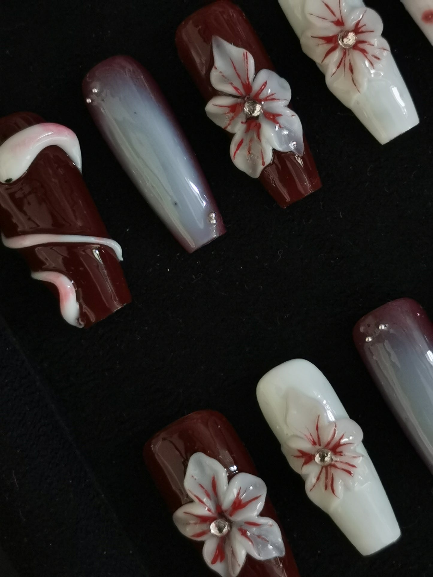 NO:1038 Acrylic 3D Flower Snake design Press on nails coffin square stiletto reusable durable trendy 2025
