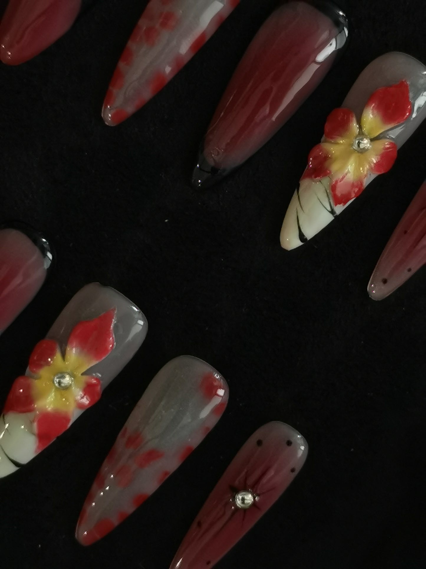 NO:1005 Acrylic 3D Flower Press on nails coffin square stiletto reusable durable trendy 2025