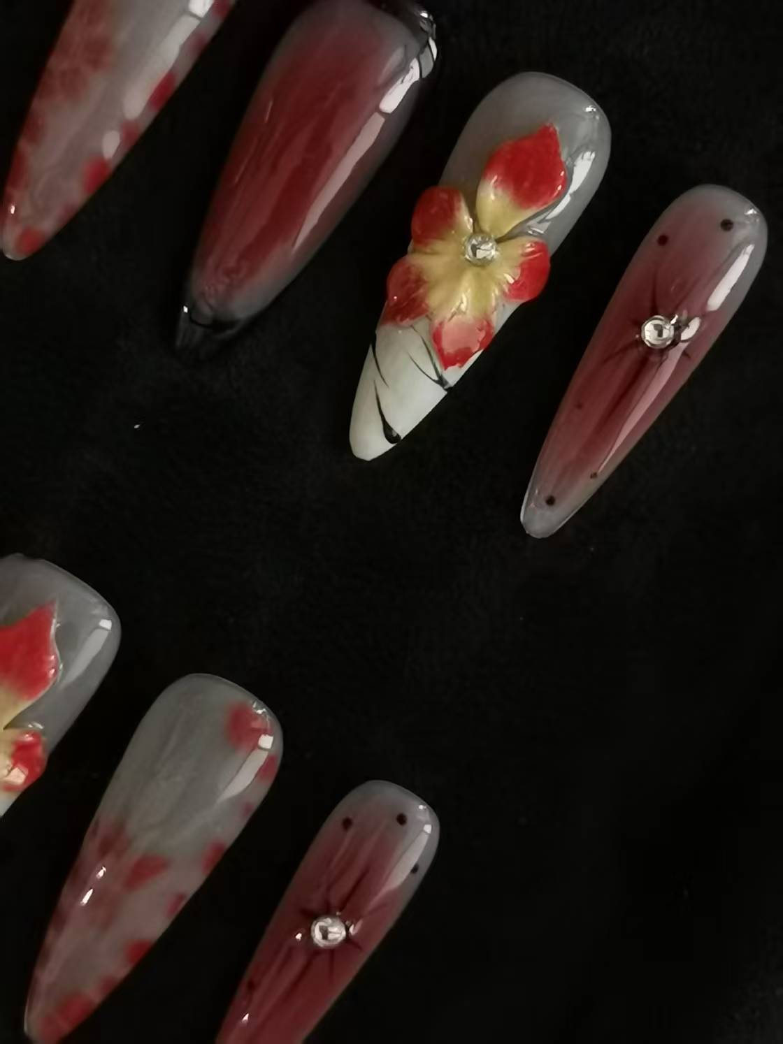 NO:1005 Acrylic 3D Flower Press on nails coffin square stiletto reusable durable trendy 2025