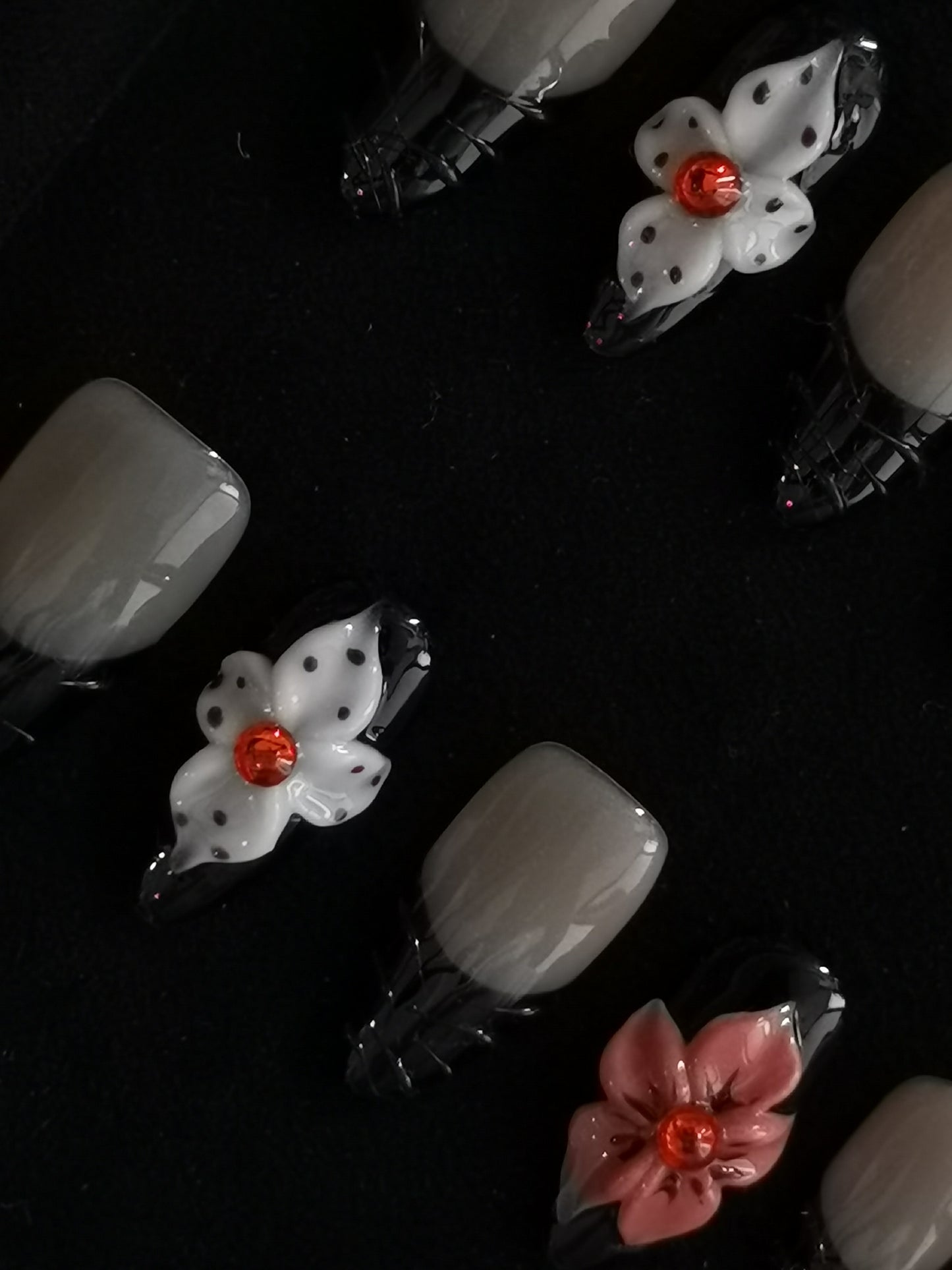 Handmade Acrylic 3D Flower Press on nails almond reusable durable NO:1021
