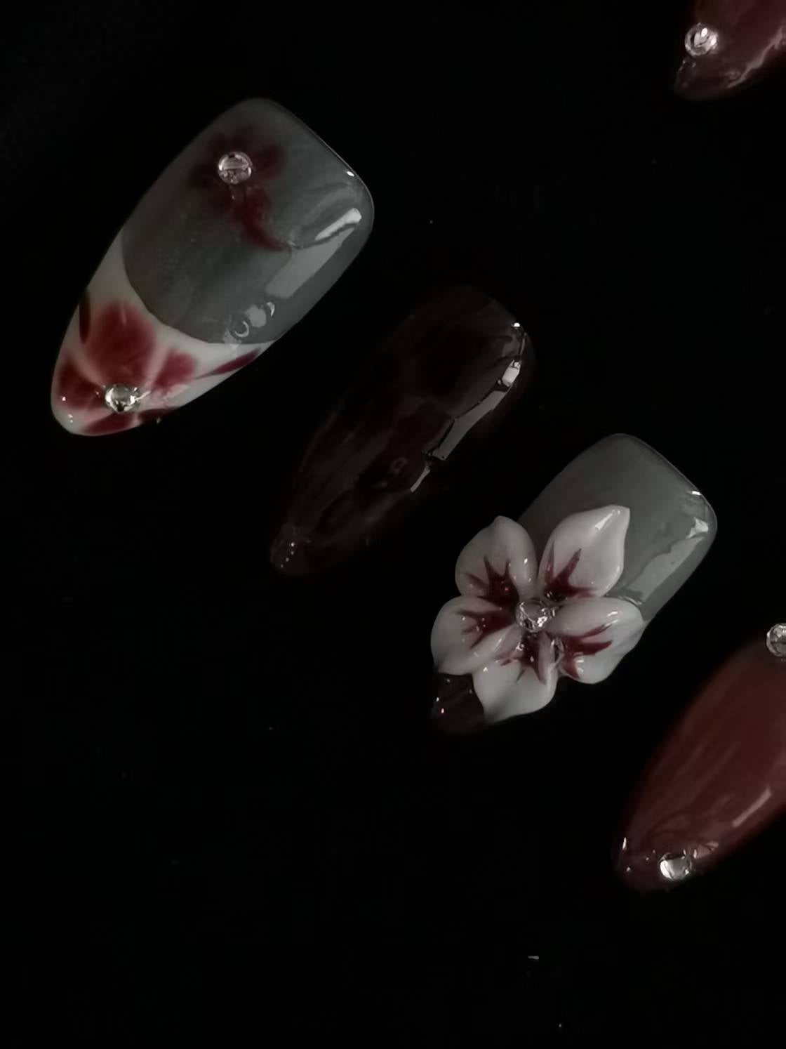 NO:1033 Acrylic 3D Flower Press on nails almond reusable durable trendy 2025