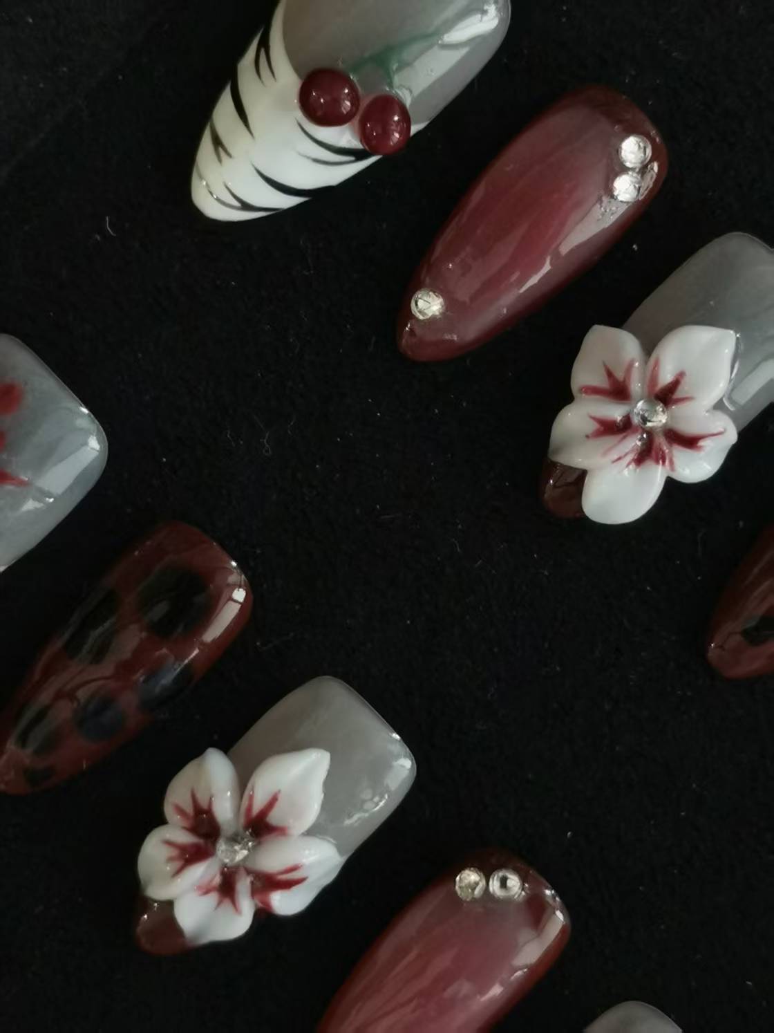 NO:1033 Acrylic 3D Flower Press on nails almond reusable durable trendy 2025