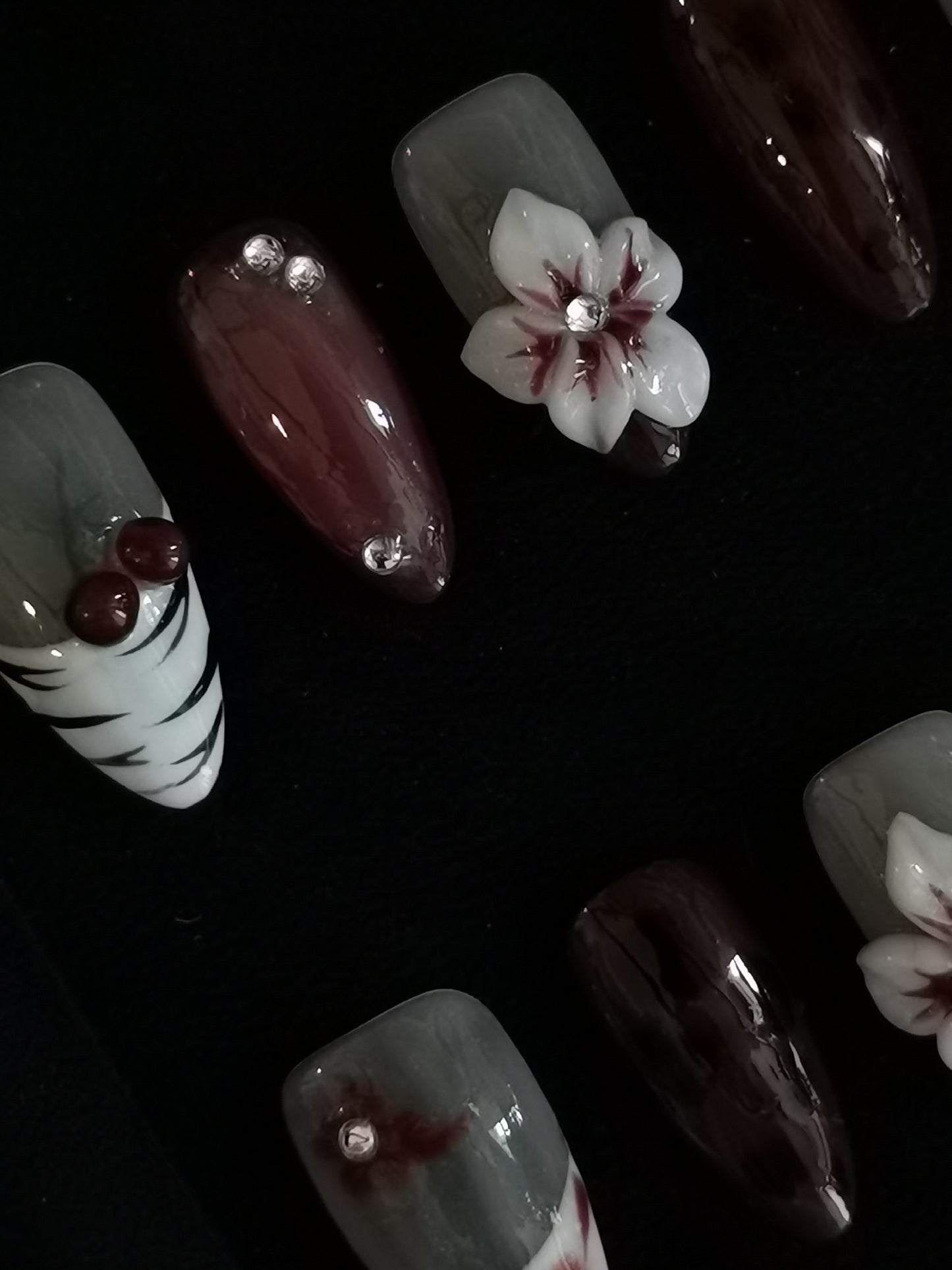 NO:1033 Acrylic 3D Flower Press on nails almond reusable durable trendy 2025