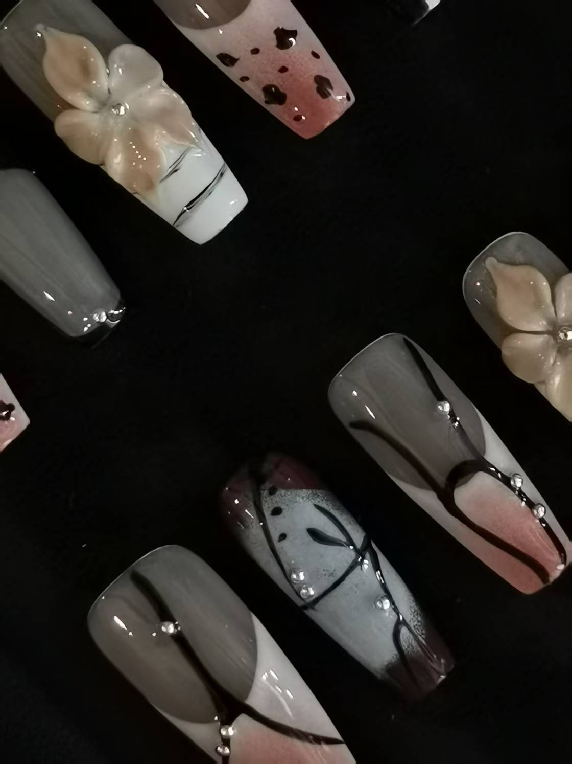 NO:1019 Acrylic Fall Autumn 3D Flower Press on nails coffin square stiletto reusable durable trendy 2025