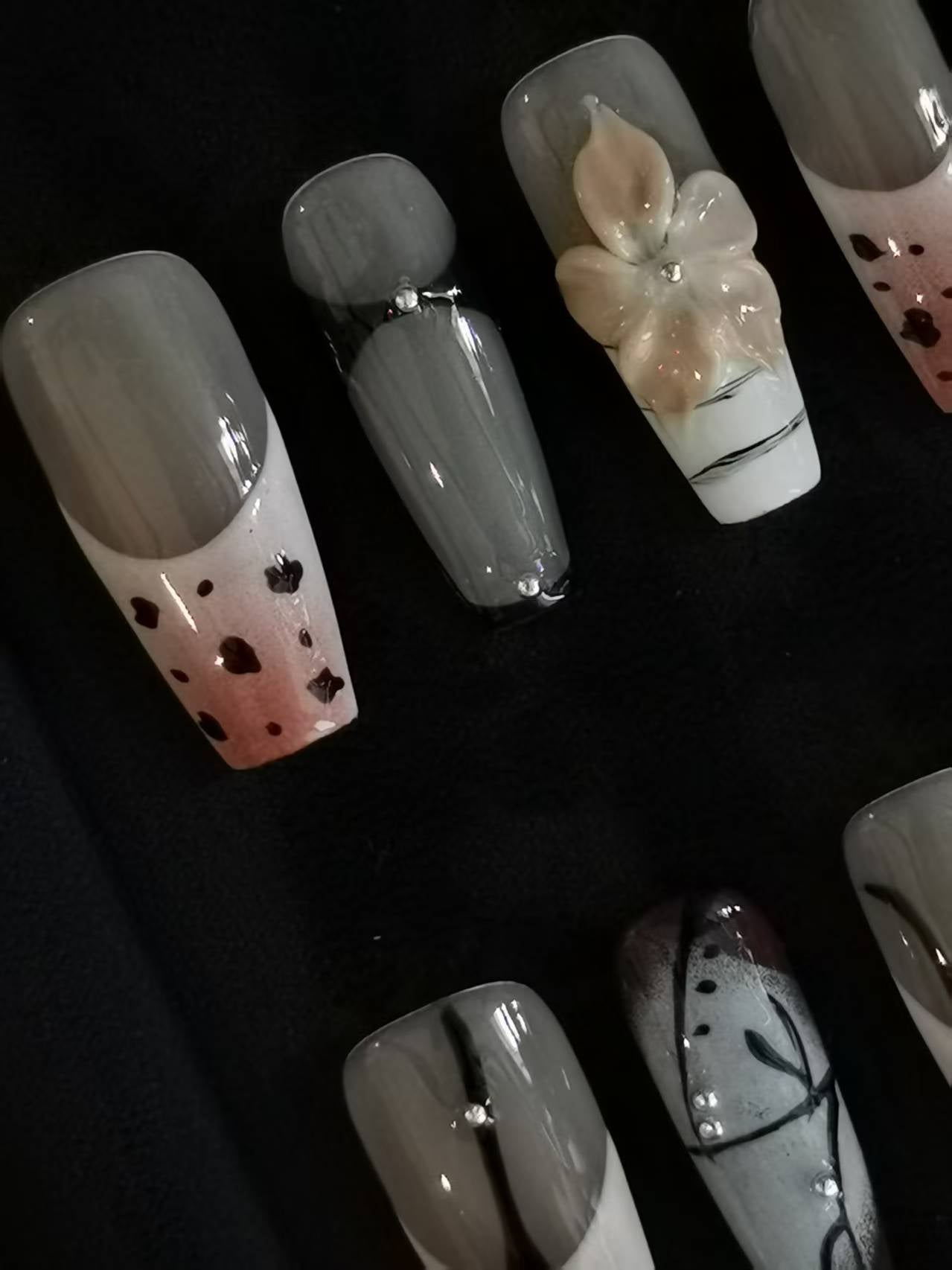 NO:1019 Acrylic Fall Autumn 3D Flower Press on nails coffin square stiletto reusable durable trendy 2025