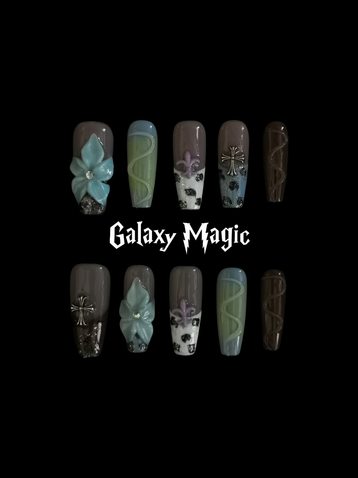 Handmade Acrylic 3D Flower Press on nails coffin square stiletto reusable durable NO:1014