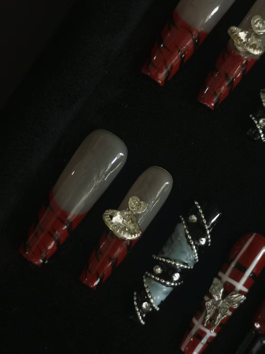 Handmade Acrylic 3D Flower design Press on nails coffin square stiletto reusable durable NO:1029