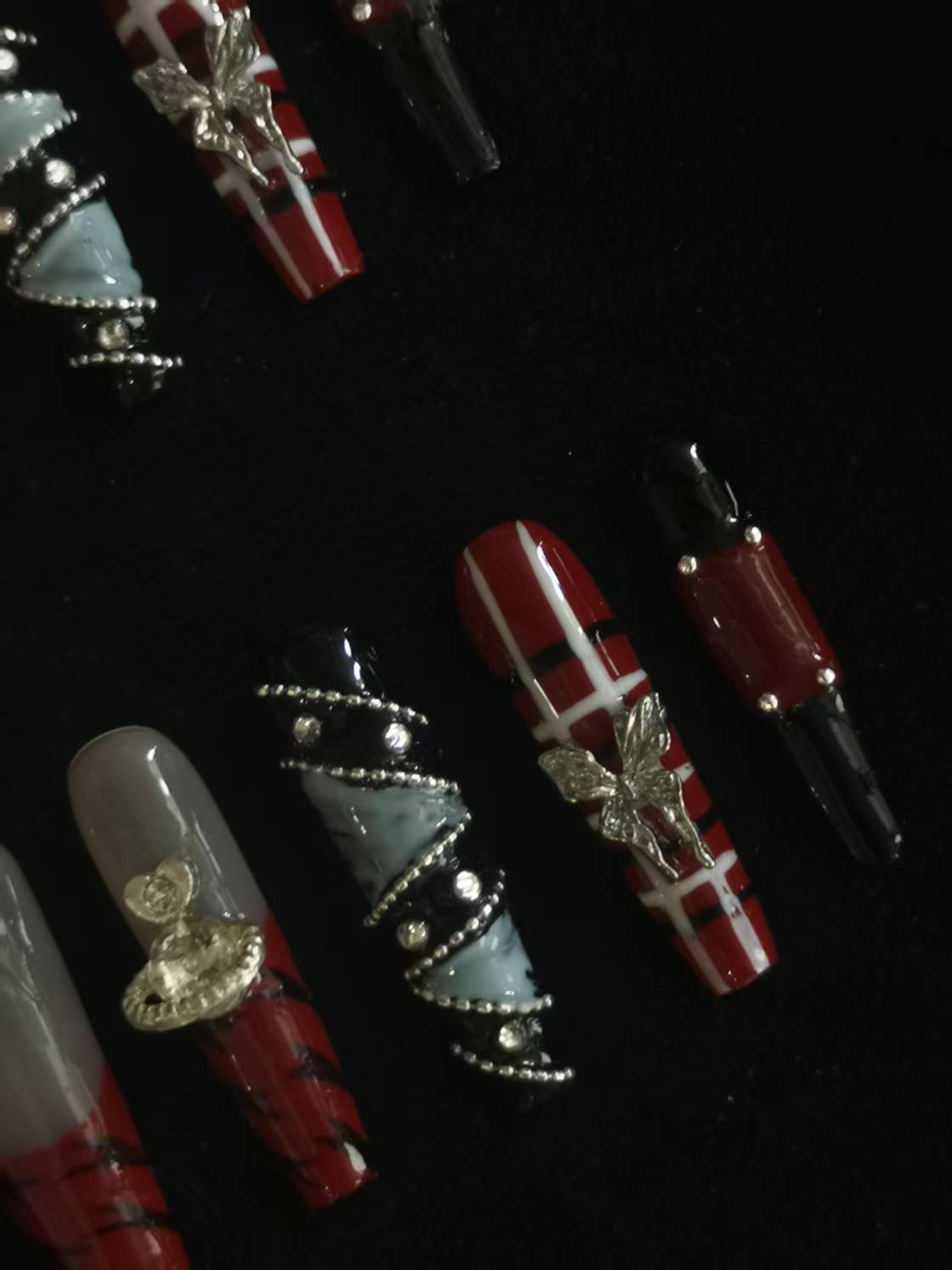Handmade Acrylic 3D Flower design Press on nails coffin square stiletto reusable durable NO:1029