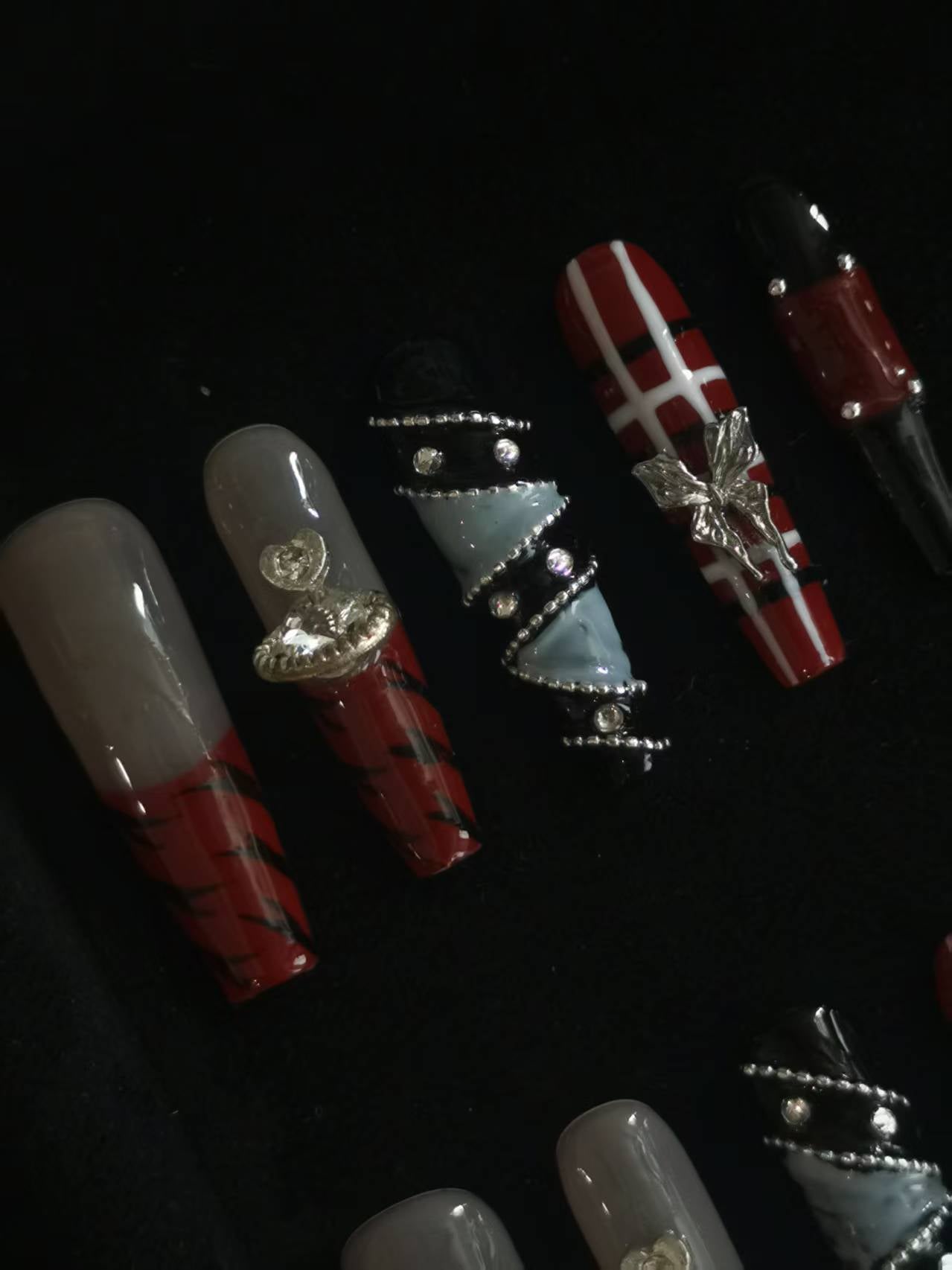 Handmade Acrylic 3D Flower design Press on nails coffin square stiletto reusable durable NO:1029