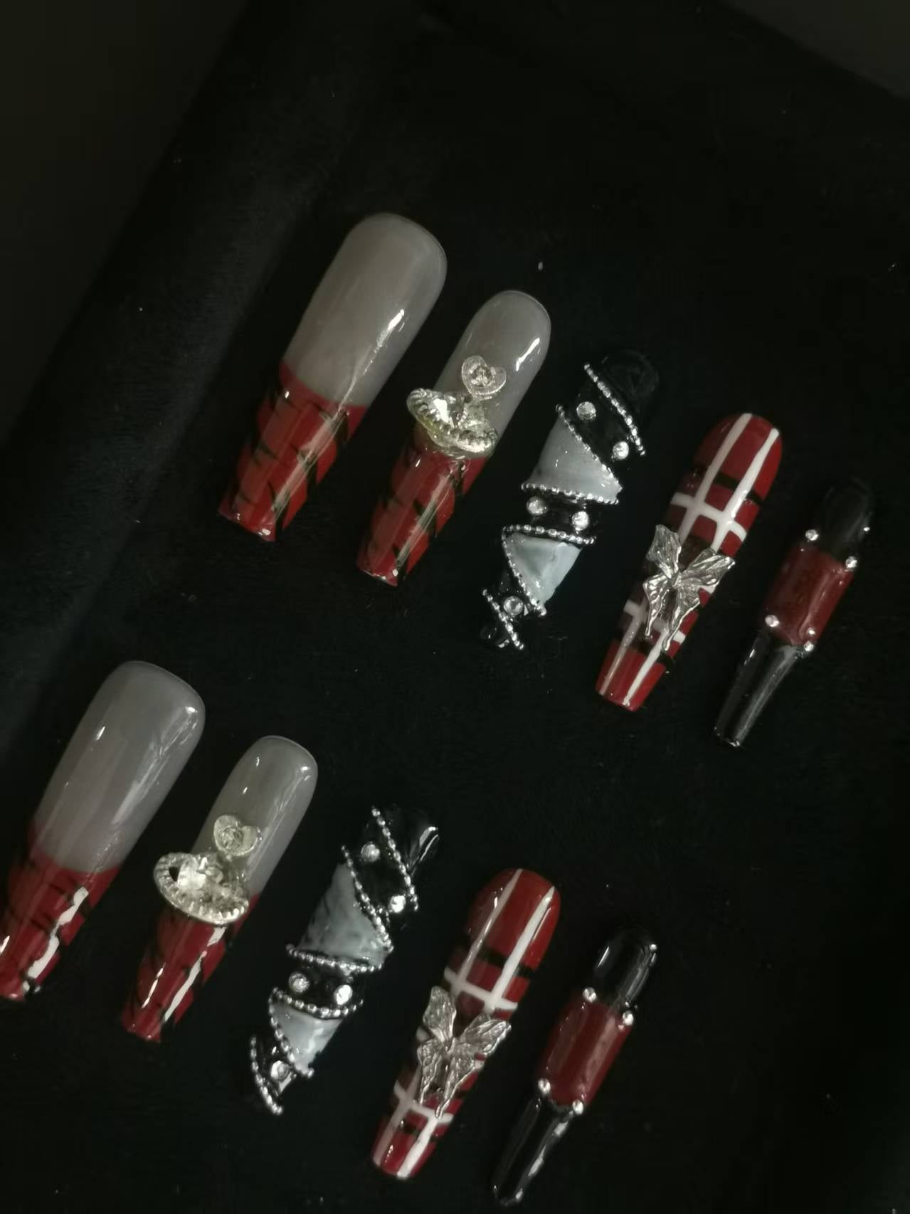 Handmade Acrylic 3D Flower design Press on nails coffin square stiletto reusable durable NO:1029