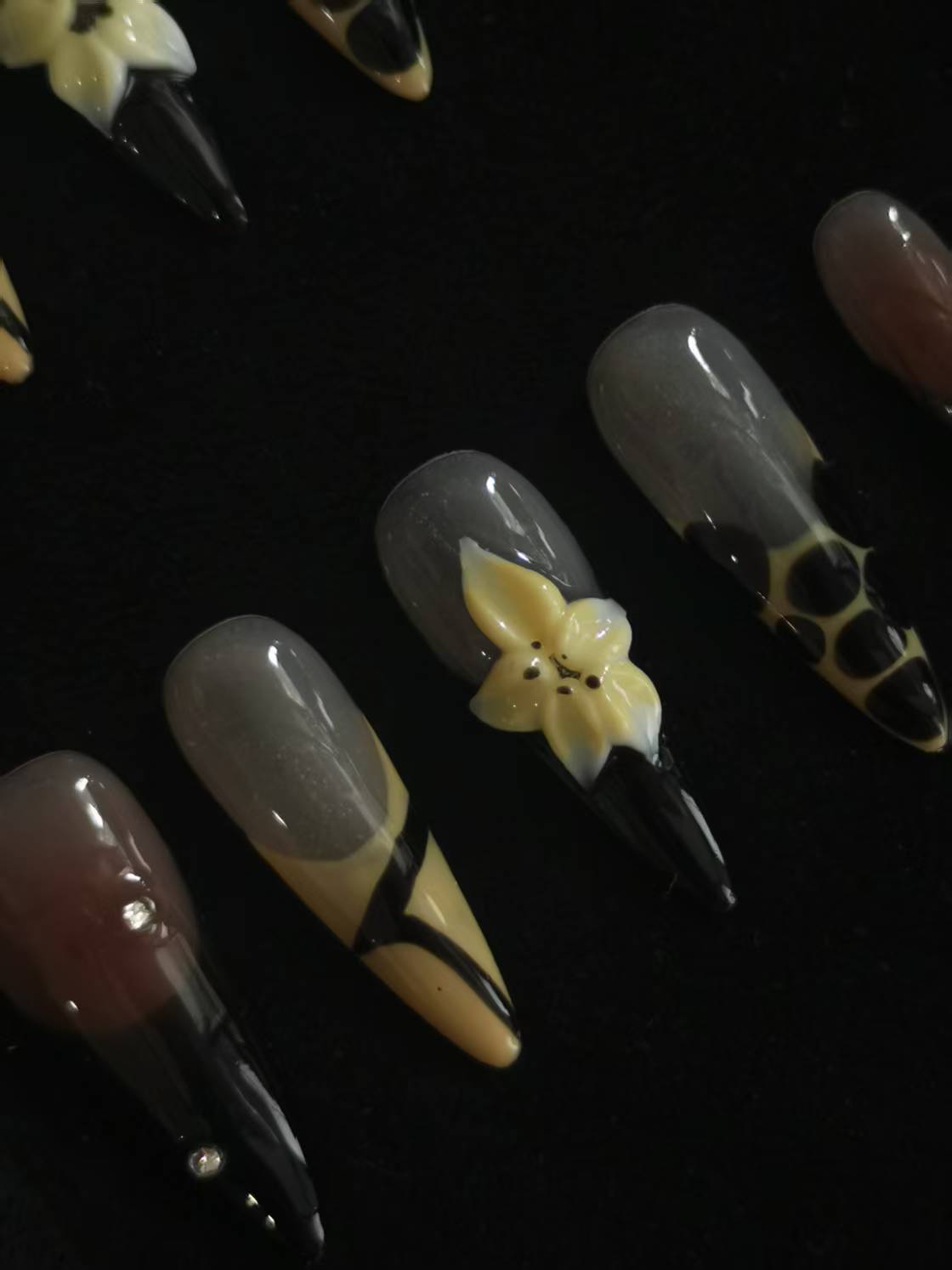 Handmade Acrylic 3D Flower design Press on nails coffin square stiletto reusable durable NO:1030